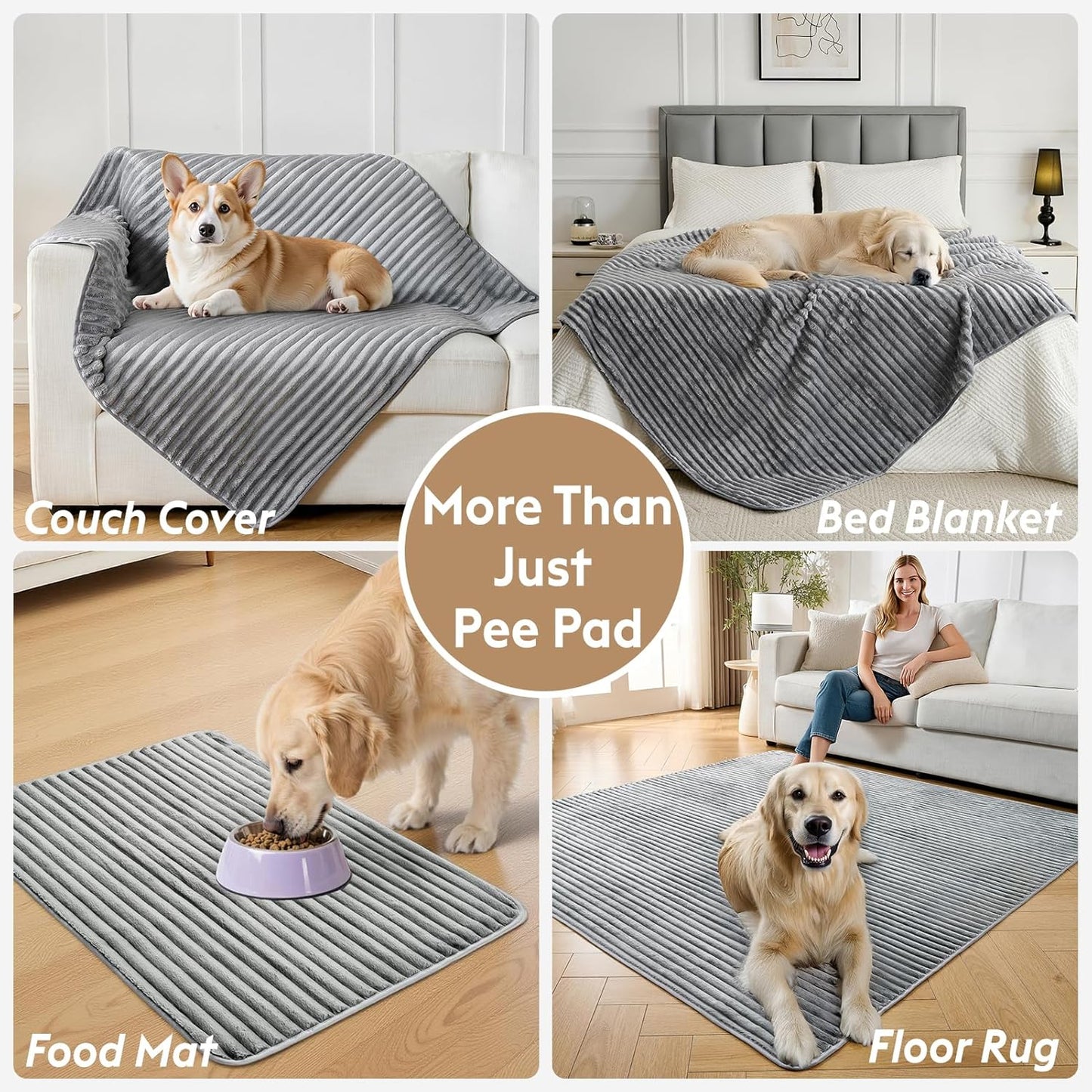 Flannel Washable Pee Pad for Dogs - 1 Pack Reusable Dog Pee Pads Extra Large, Fast Absorb Pet Playpen Mat with Non-Slip Back, Waterproof Puppy Training Pad. (Light Grey, 72" X 72")