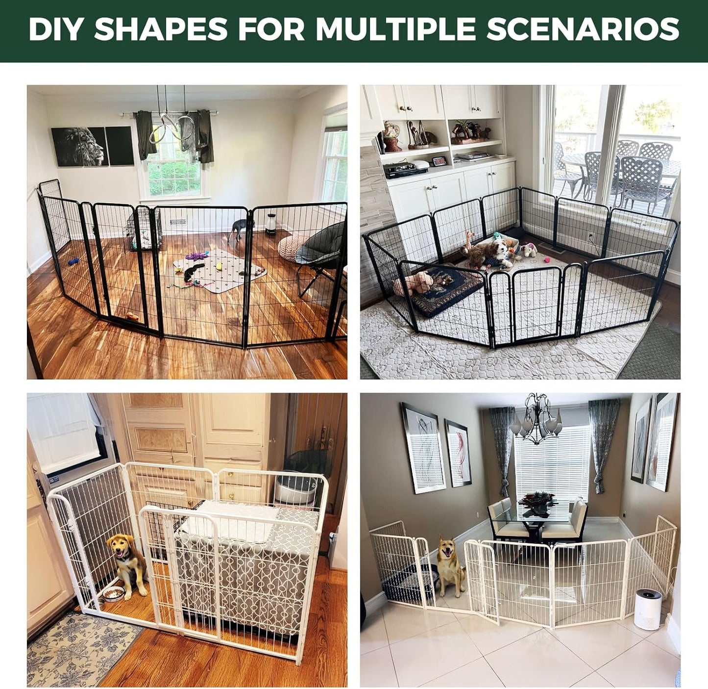 FXW Homeplus Unleashed Indoor Dog Playpen - Stress-Free and Safe Play, Heavy Duty 40 Inch 8 Wire Panels Dog Pen for Medium and Large Dogs, White│Patented