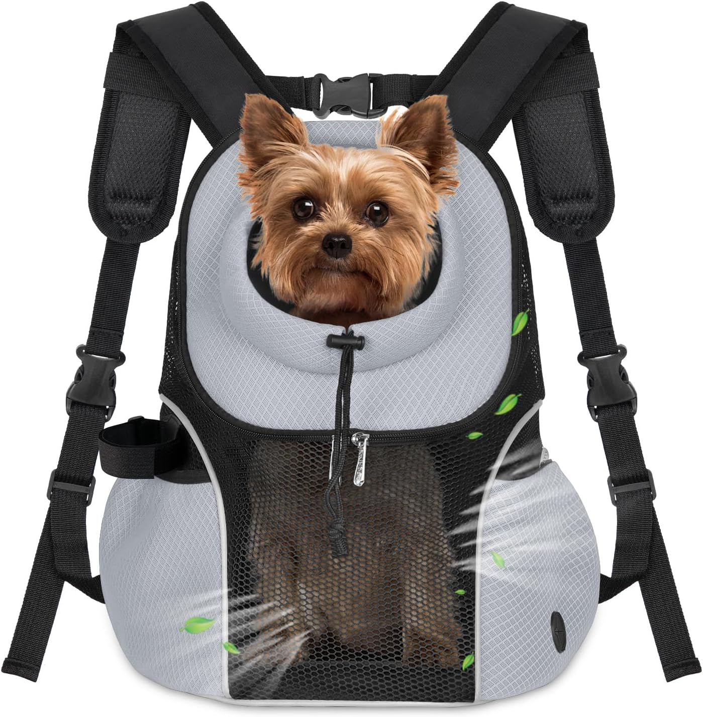 WOYYHO Pet Dog Carrier Backpack Small Dog Front Backpack Ventilated Mesh Dog Travel Back Pack with Safety Belt for Travel Hiking Cycling Outdoor Use (L (10-14 lbs), Grey)