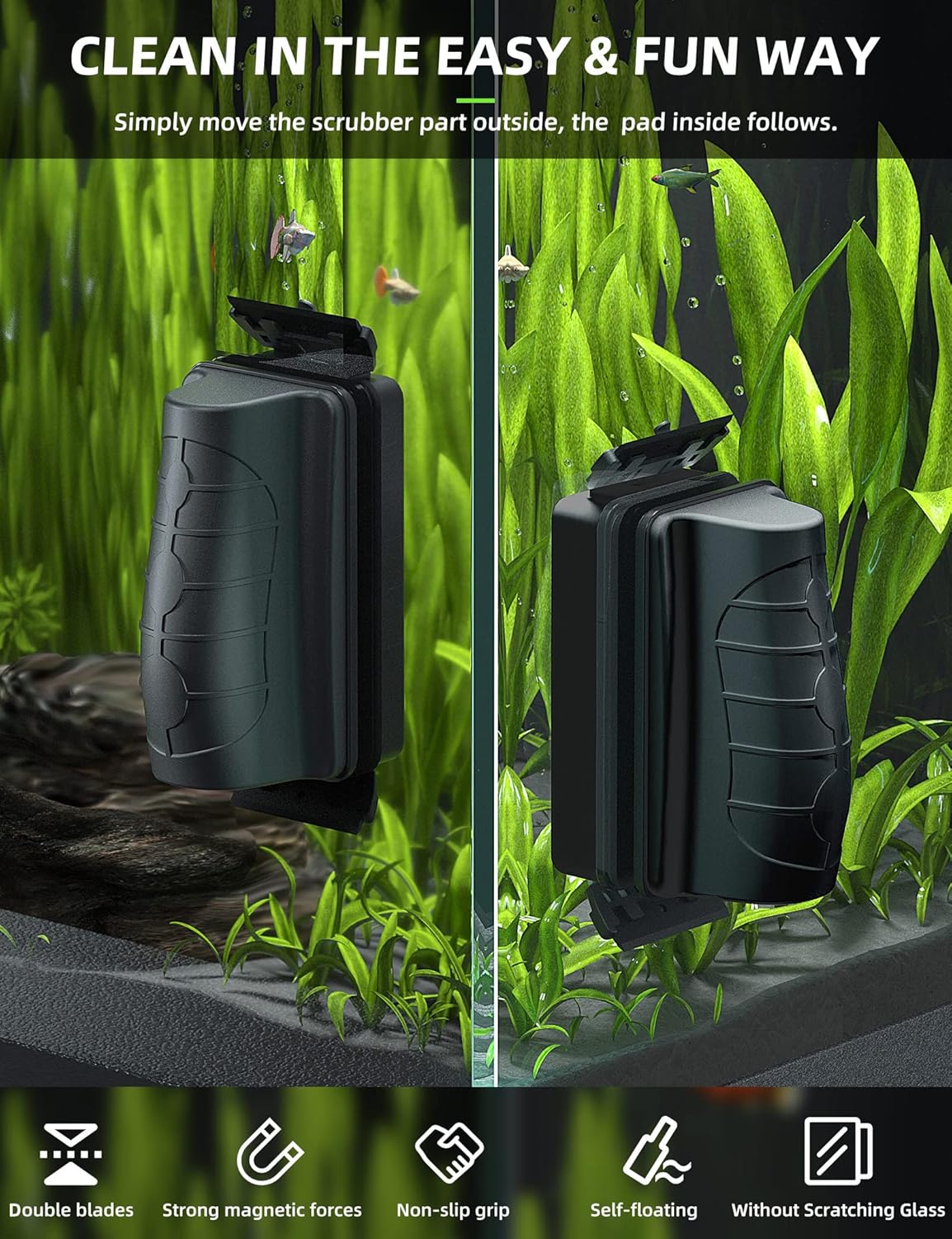 Jasonwell Magnetic Aquarium Fish Tank Cleaner Magnet Scraper for Glass Aquariums Cleaning Tools Scrubber Floating Brush (L)