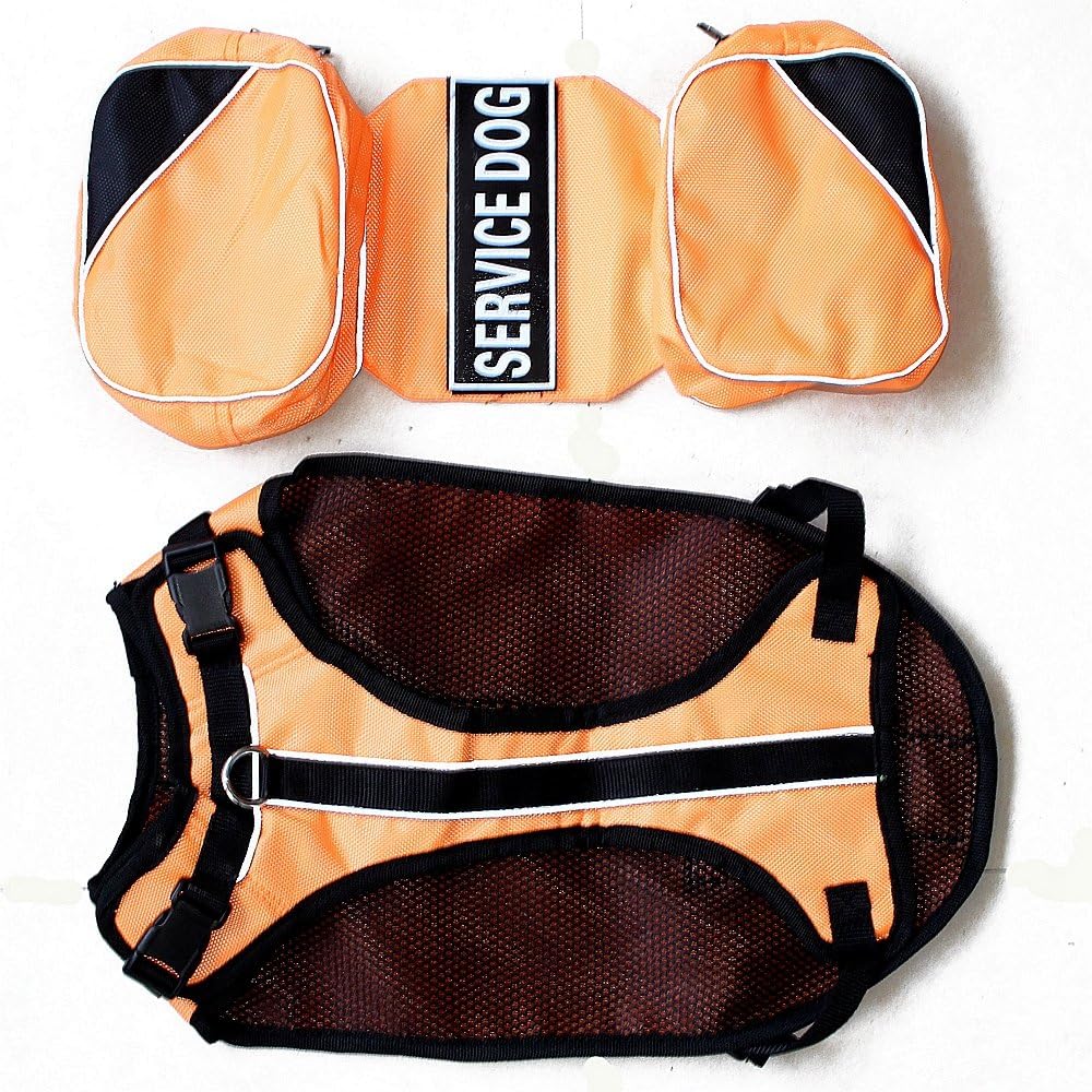 Serijoars Dog Vest Harnesses with Saddlebag Backpack for Camping & Travel - Reflective Hound Hiking Backpack Saddle Bag - Lightweight Vest Harness for Medium & Large Dogs (Orange, S)