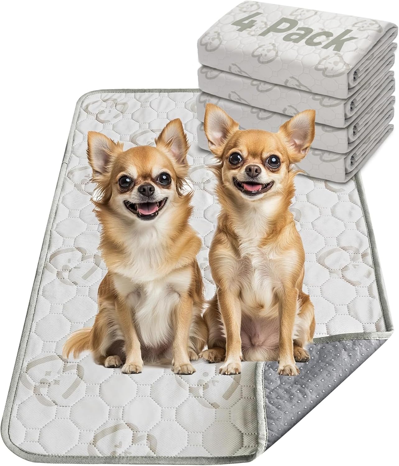 FXW Washable Pee Pads for Dogs, Puppy Pads with Super Absorbent, Specifically Designed for 24inch Cages, 23" × 17" Rectangle, Khaki, 4 Packs