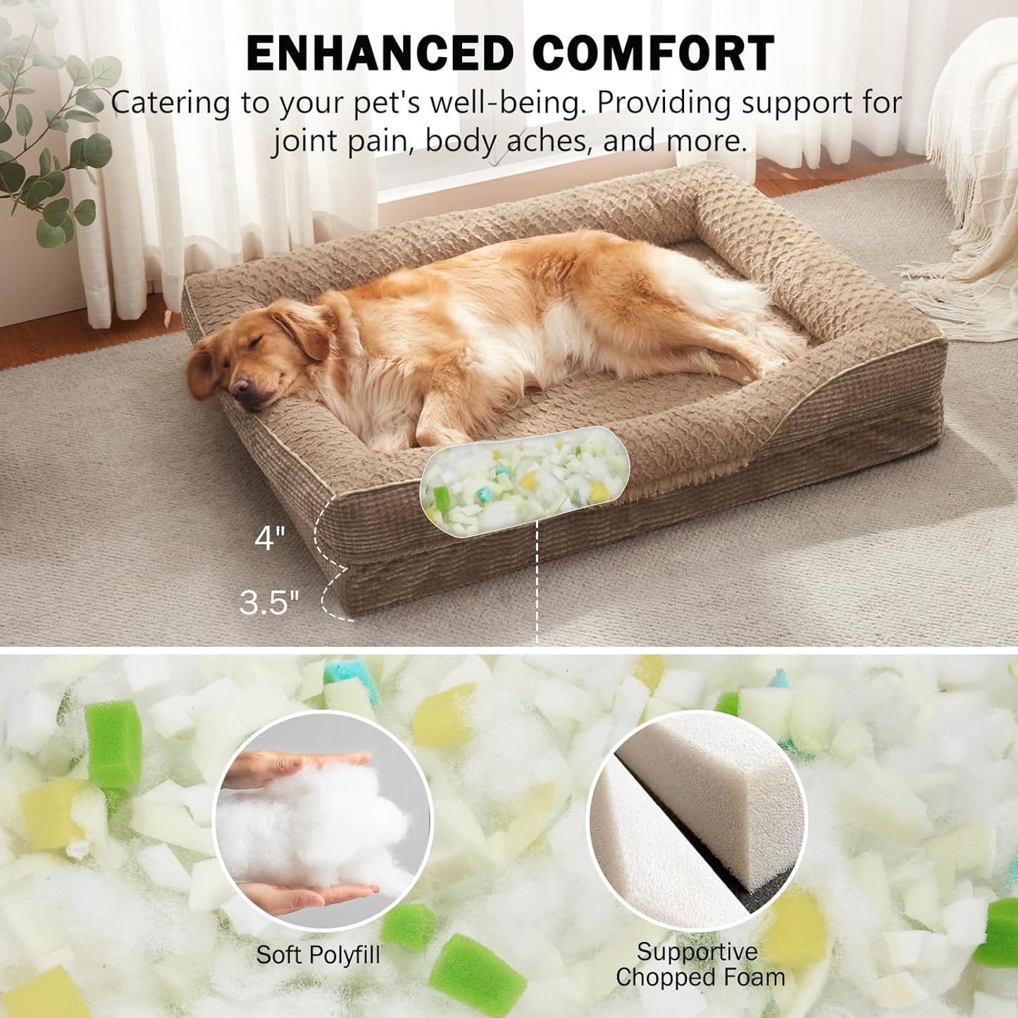 INVENHO Orthopedic Large Dog Dogs, Washable Egg-Crate Memory Foam Dog Couch Bed with Washable Removable Cover, Waterproof Lining and Nonskid Bottom