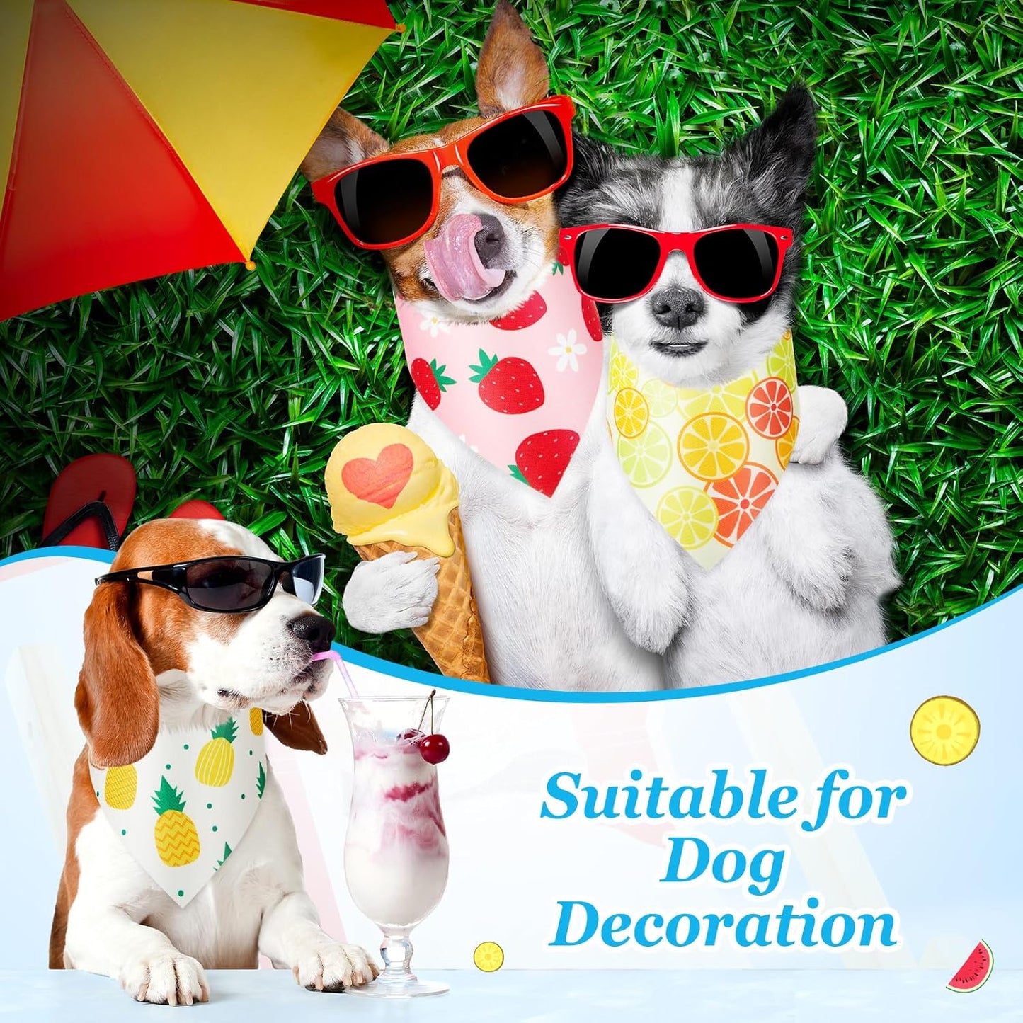 100 Pcs Fruit Dog Bandanas Bulk Summer Bandanas for Dogs Hawaiian Soft Bibs Adjustable Triangle Scarf for Small Medium Large Pet Costume
