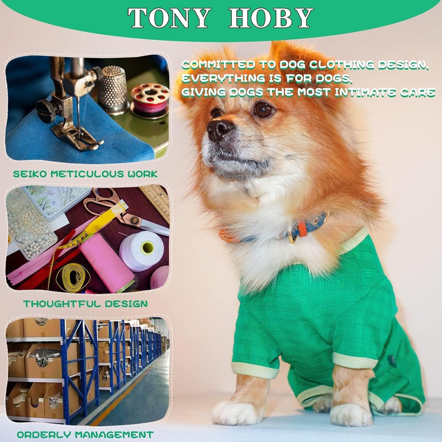 TONY HOBY Dog Pajamas, Dog Recovery Suit After Surgery, Soft Dogs Dogs Jumpsuit Shirts for Small Medium Dogs (Green, Boy, XL)