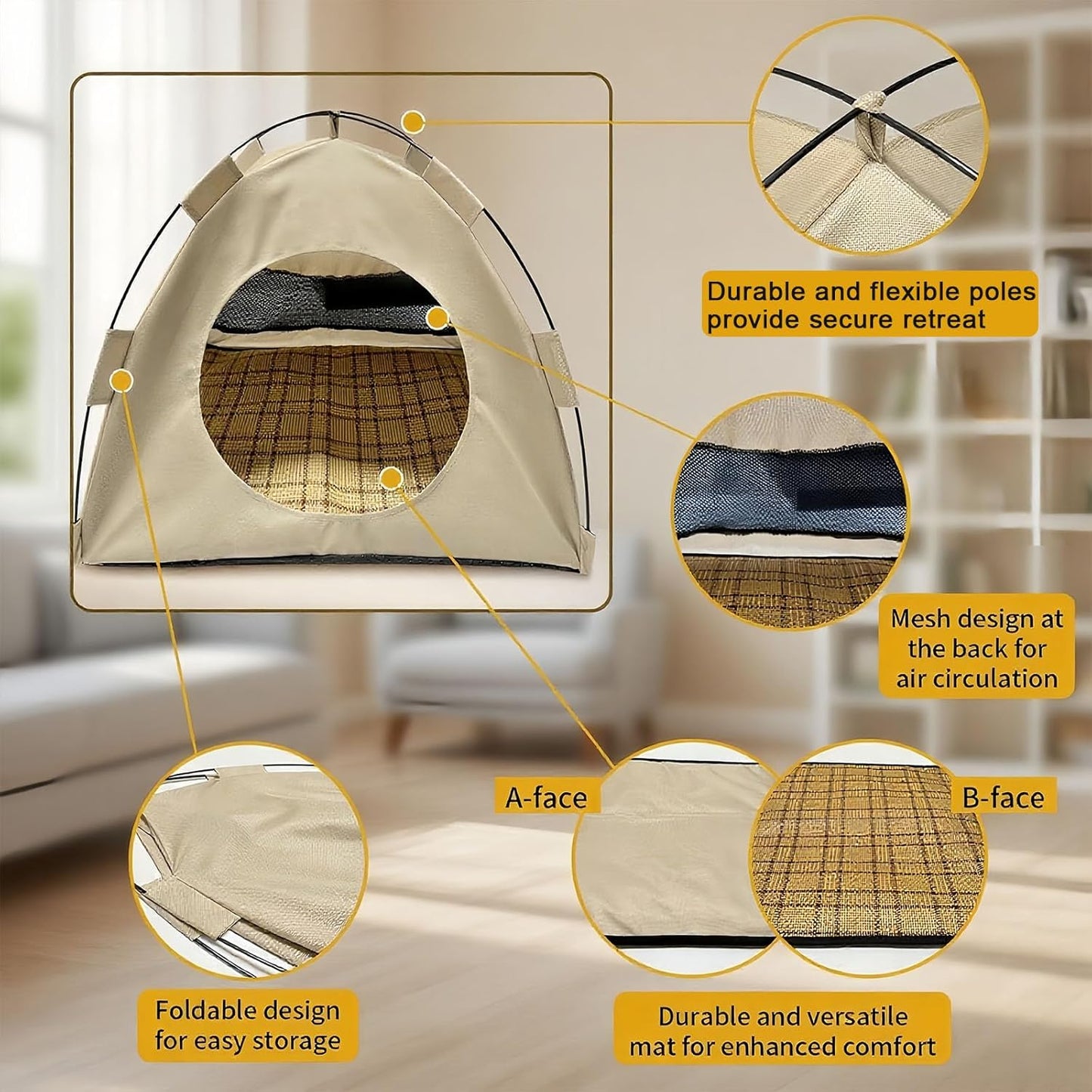 BreezyDen Pop-Up Pet Tent – Portable Hideaway for Cats & Small Dogs, Portable Indoor/Outdoor Pet Tent House with Mesh Window, Waterproof, Breathable, Scratch-Resistant, Fully Washable (Gray,L)
