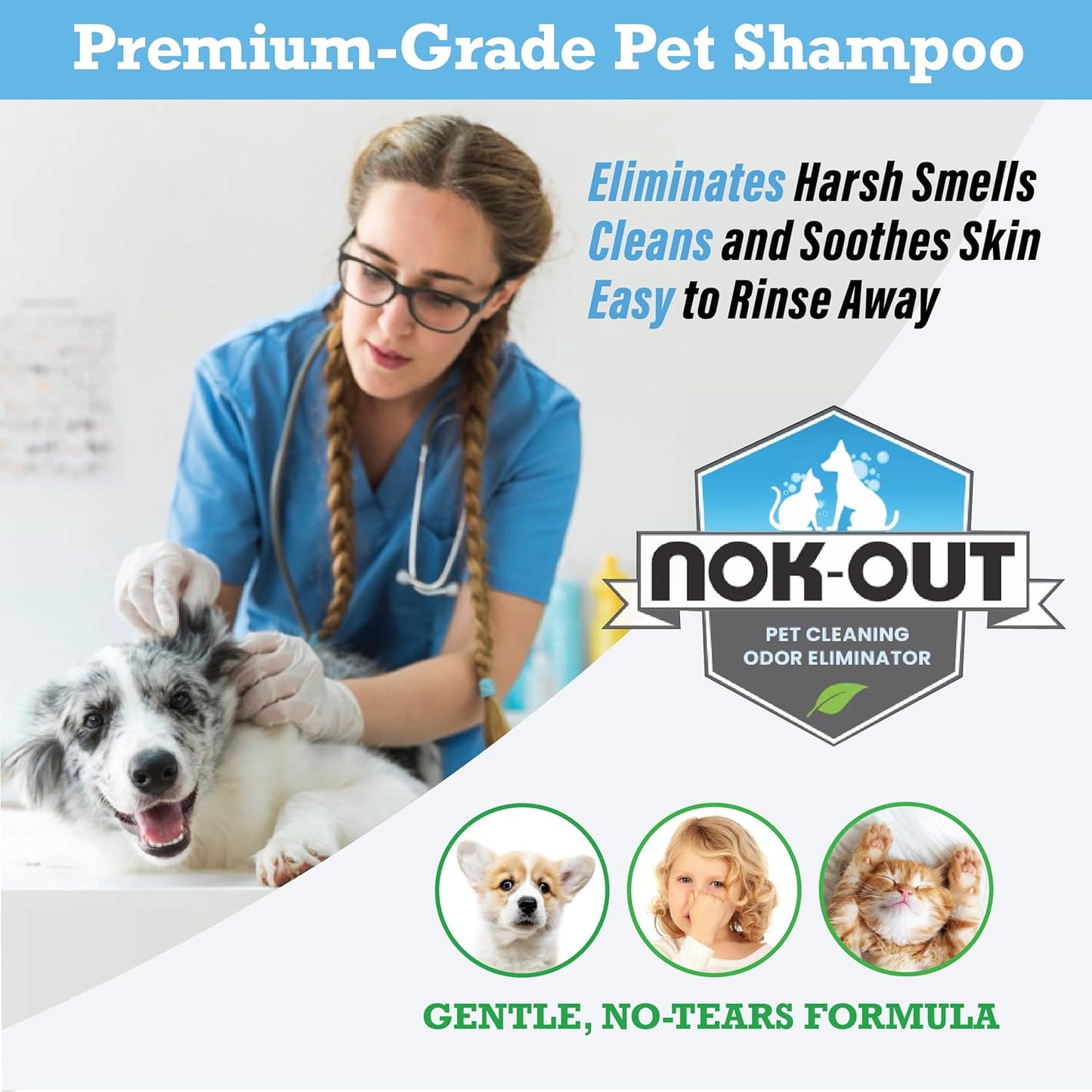 NOK OUT Premium Grade Pet Shampoo for Dogs and Cats, Veterinary Strength and Odor Eliminator Formula, Made in the USA, 20 Ounce Bottle, 2-Pack
