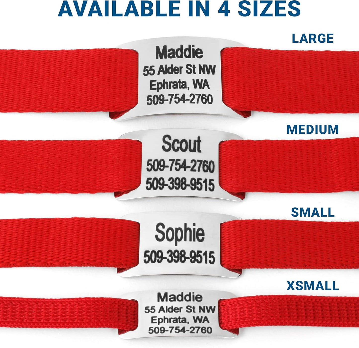 GoTags Personalized Dog Collar with Nameplate, Adjustable Dog Collar with Custom Engraved Slide On Pet ID Tag in Stainless Steel, Silent, No Noise Dog Tag for Large Medium and Small (Red, Large)