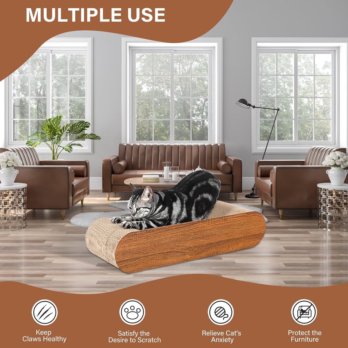 Cat Scratcher, Cardboard Lounge Bed, Bone Shape Design, Recyclable Corrugated Scratching Pad, Stable and Durable, Furniture Protector, Reversible, Brown