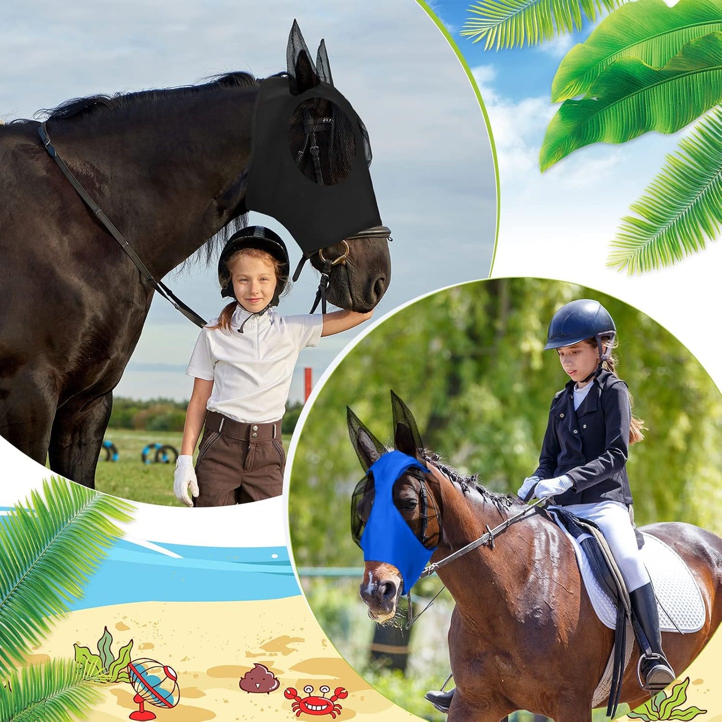 Sadnyy 6 Pcs Horse Fly Masks with Ears Comfort Breathable Mesh Fly Masks Net UV Protection Large Eye Space Full Face Covering Elasticity Soft for Horses(Medium)