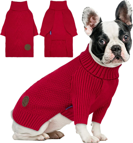 cyeollo Dog Sweaters for Medium Dogs Male, Stretchy Warm Turtleneck Doggy Clothes for Fall Winter, Thermal Knit Pet Apparel with Sleeves, Red XL