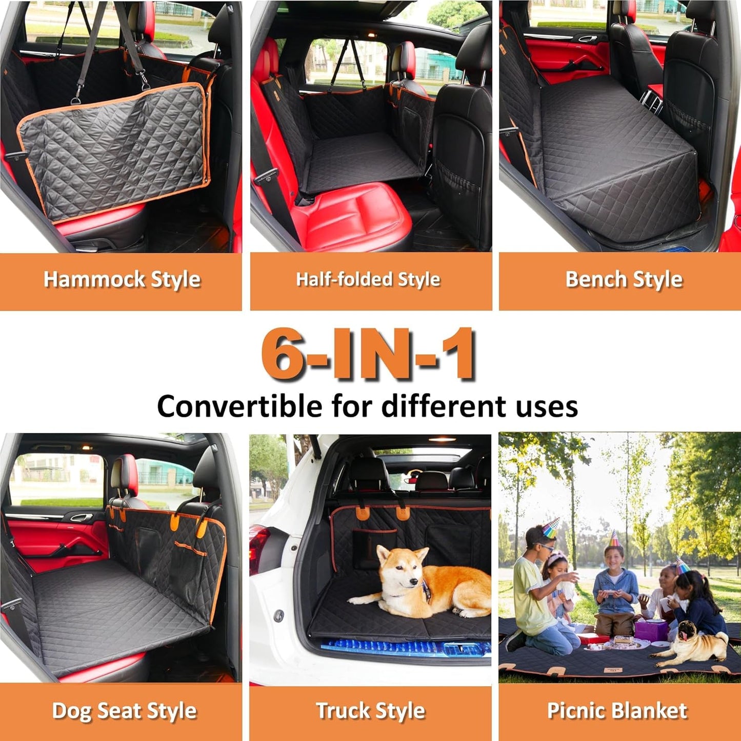 Back Seat Extender for Dogs Cats,Car Seat Cover with Hard Support,Waterproof Dog Hammock for Car Travel,Foldable Camping Bed Mattress for SUV Truck(Black)