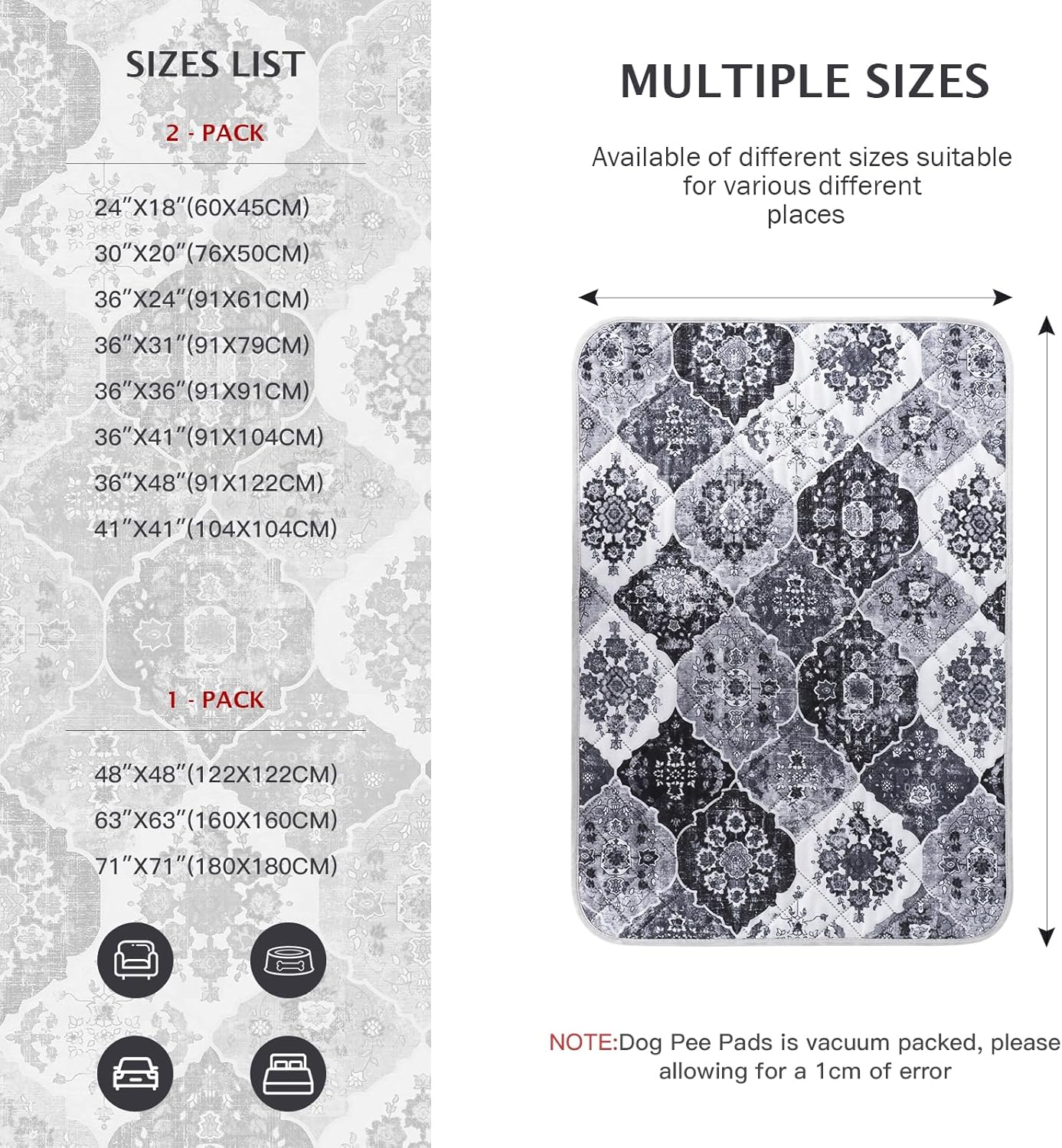 IEUUMLER Washable Pee Pads for Dogs, 2 Pack Reusable Pee Pads for Dogs Non-Slip Grip, Super Absorbent Waterproof Puppy Pads for Potty Training, Playpen, Crate, Whelping Box EU011 Black Grey, 36x48