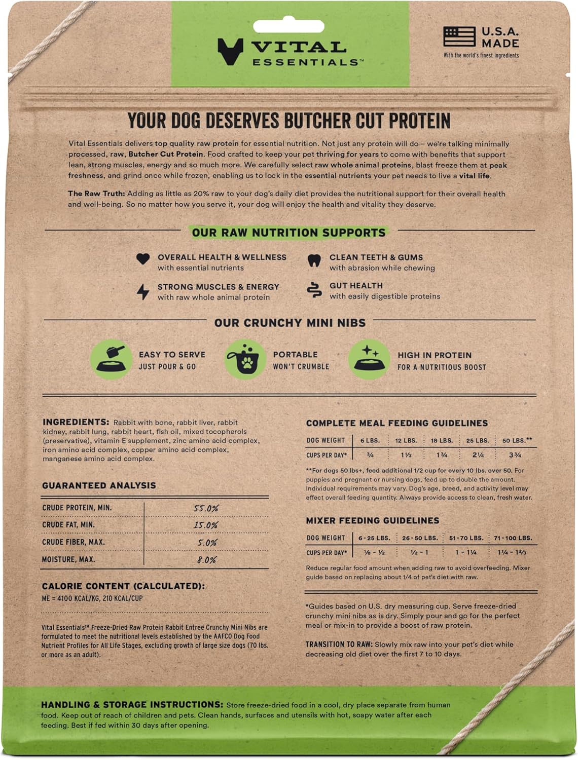 Vital Essentials Freeze-Dried Raw Rabbit Meal or Mixer Dog Food Crunchy Mini Nibs, 25 oz