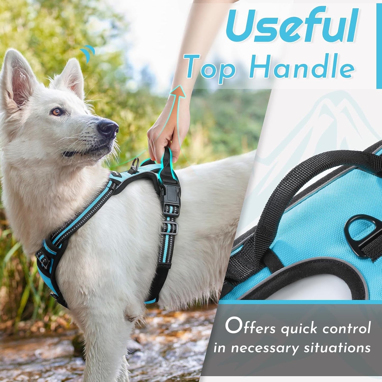 Eagloo Dog Harness Small Sized Dog, No Pull Service Vest with Reflective Strips and Control Handle, Adjustable and Comfortable for Easy Walking, No Choke Pet Harness with 2 Metal Rings, Sky Blue, S