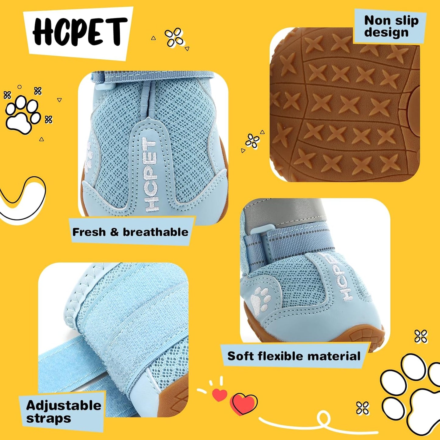 Hcpet Dog Shoes, Dog Boots for Small Dogs, Breathable Medium Dog Booties Paw Protector for Summer Hot Pavement, Winter Snowy Day, Outdoor Walking, Indoor Hardfloors Anti Slip Sole Blue Size 3