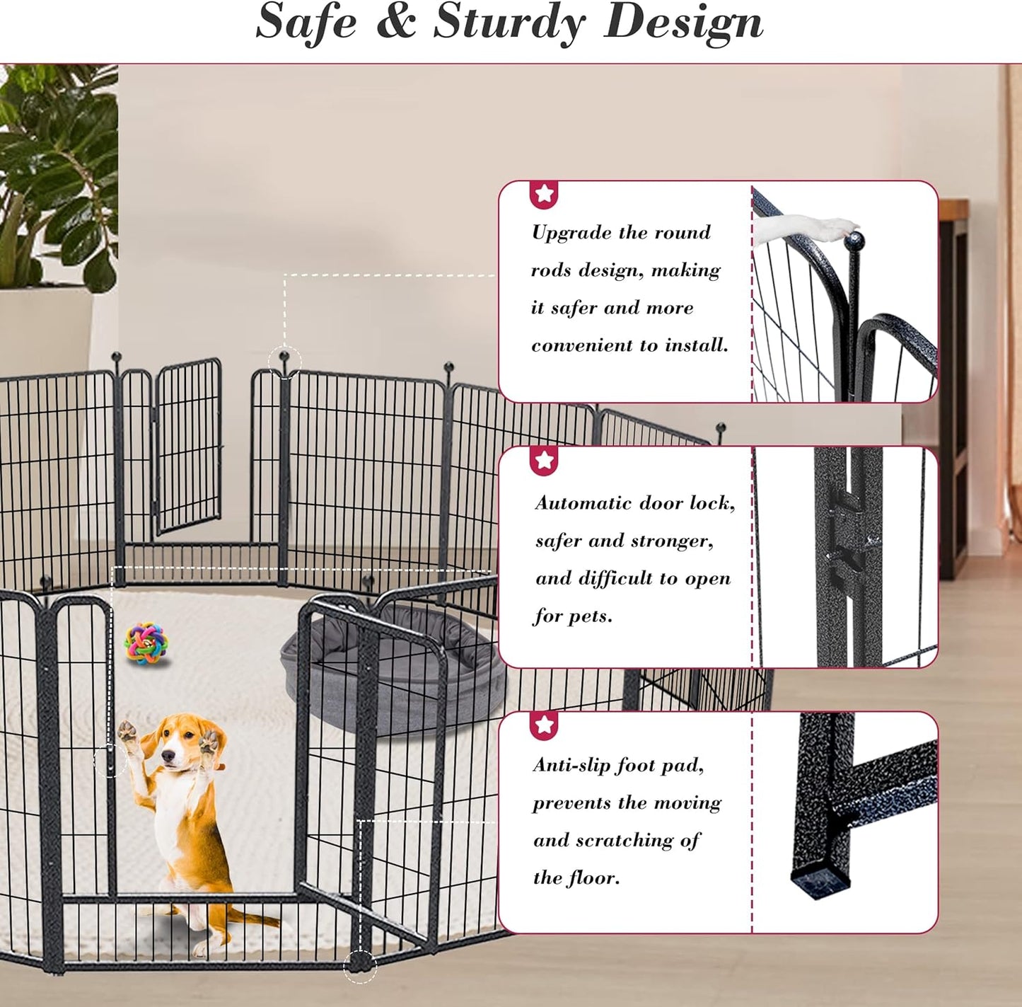 Dog Playpen 32 inch 12 Panels Indoor Dog Pen for Medium/Small Dogs Heavy Duty Metal Dog Fence Outdoor for Yard, Puppy Playpen with Door Portable Pet Fence for RV Camping Yard