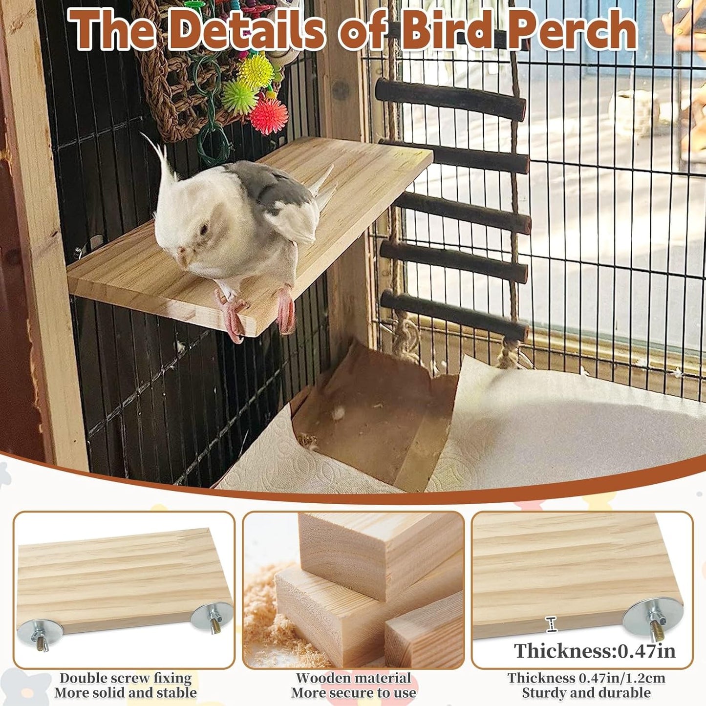 kathson Bird Wood Platform Parrot Perch Stand Parakeet Playground Cage Corner Shelf for Conures Budgies Parakeets Cockatiels Lovebirds 3Pcs