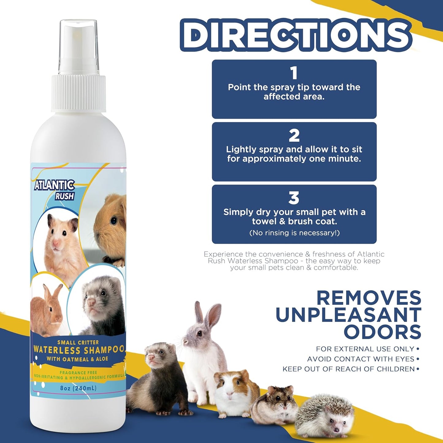 Waterless Shampoo for Small Critters - 8oz Fragrance Free, Cruelty Free Dry Shampoo - No Rinse for Pet Ferrets, Guinea Pigs, Hedgehogs, Sugar Gliders, Rabbits & Hamsters