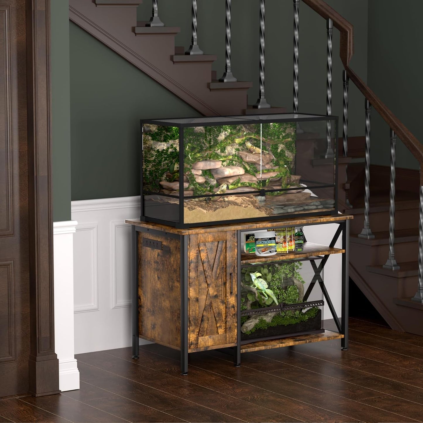 40-120 Gallon Reptile Tank Stand with Power Outlet, Terrarium Stand with Storage Cabinet, 48" X 24" Tabletop, Reptile Terrarium,Turtle Tank Rustic Brown PG08XYN
