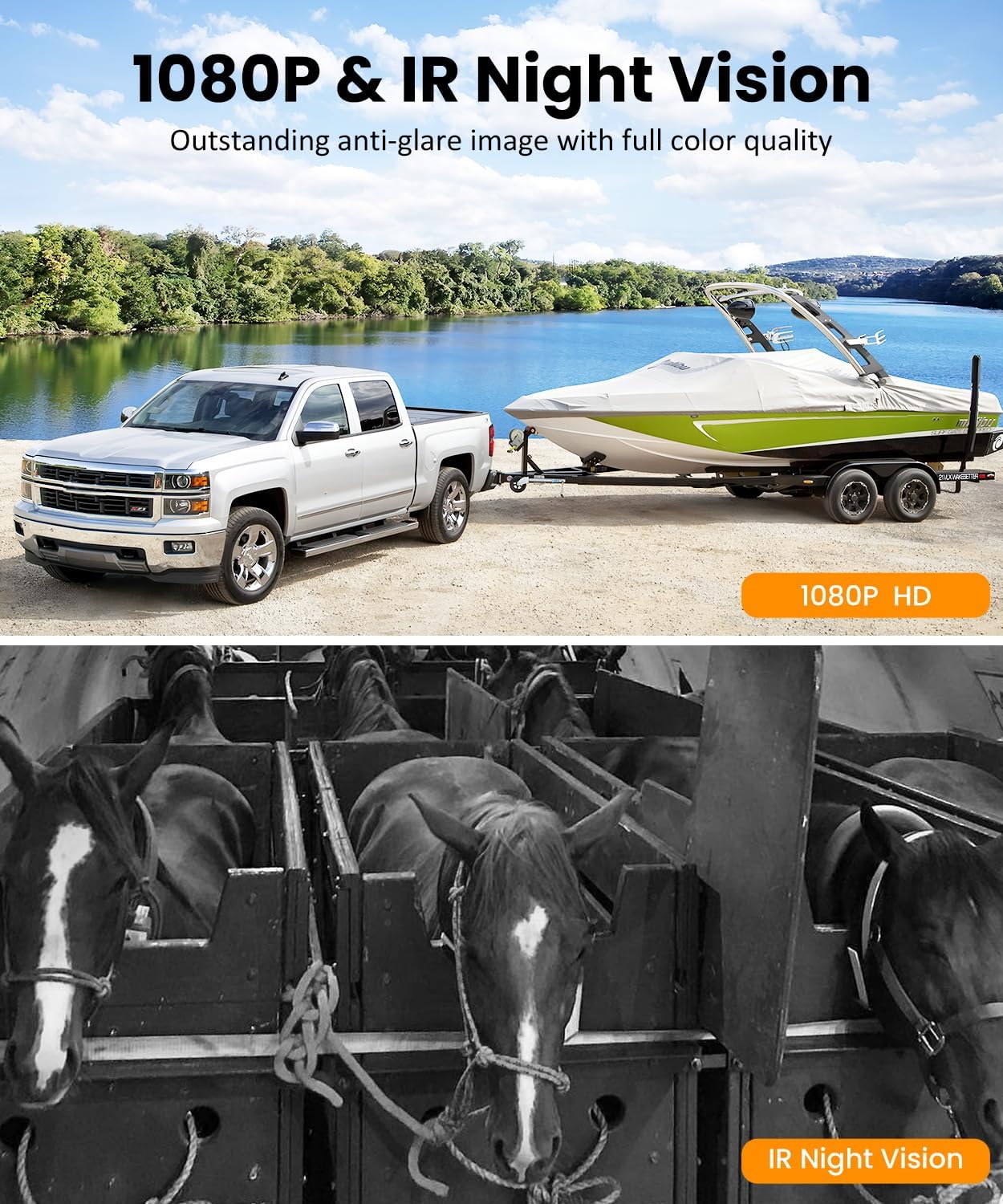 AUTO VOX Wireless Backup Camera Solar Magnetic: with 7.2" DVR 1080P 2 Split Recording Monitor, Dual Antenna Stable Signal,IP69K & 1-Min Install,HD IR Night Vision for Truck, Trailer, RV, Camper