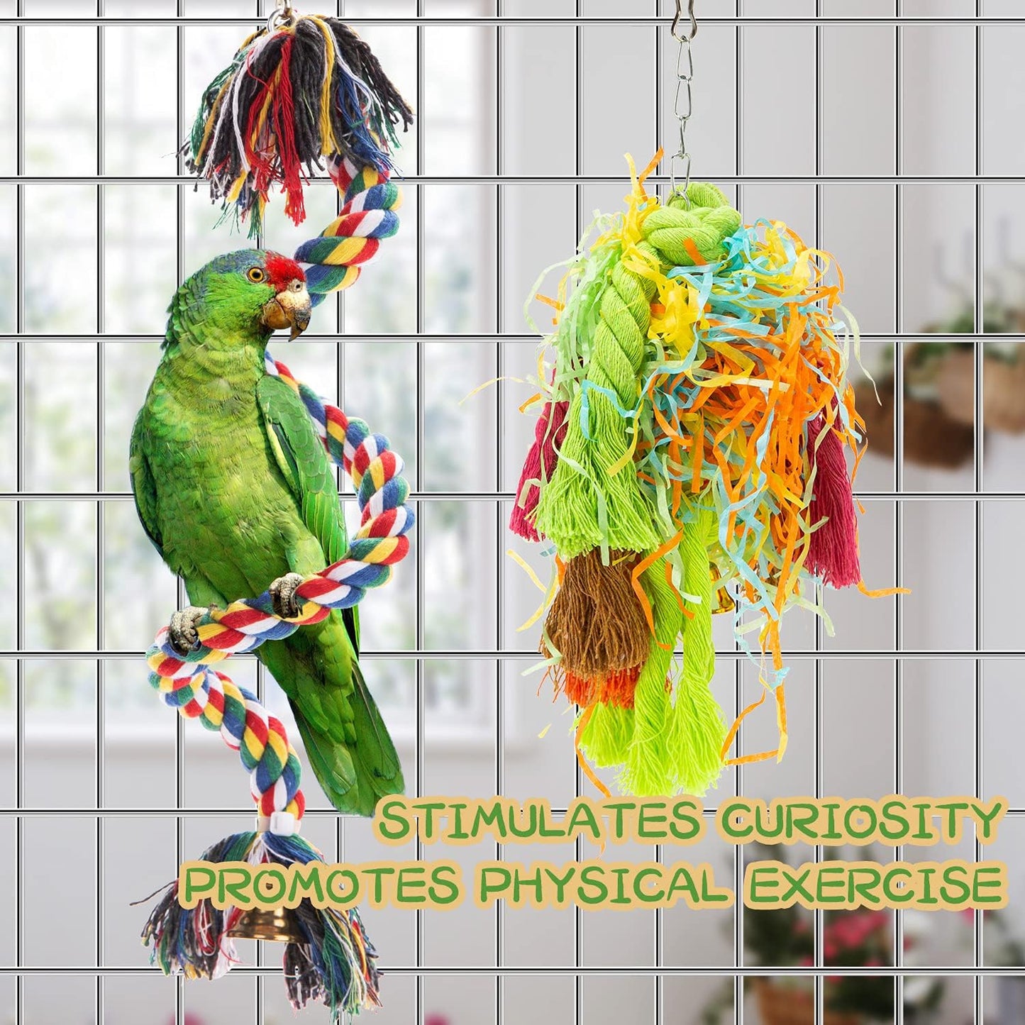RLRICH 5PACK Colorful Shredder Bird Foraging & Hanging Toys, Comfy Perch Parrot Toy for Rope Bungee