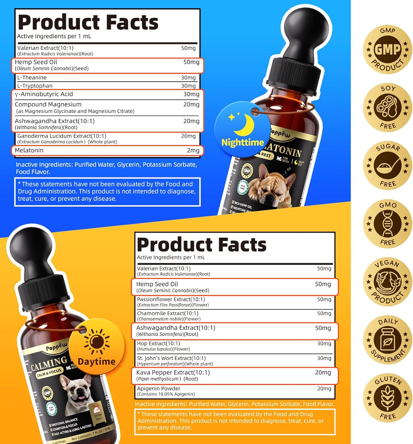 Hemp & Melatonin Calming Drops for Dogs – Day & Night Calming Treat for Anxiety Relief, Stress, Aggression, Separation, Relaxation & Sleep Aid, Chicken Flavor, 2 FL Oz