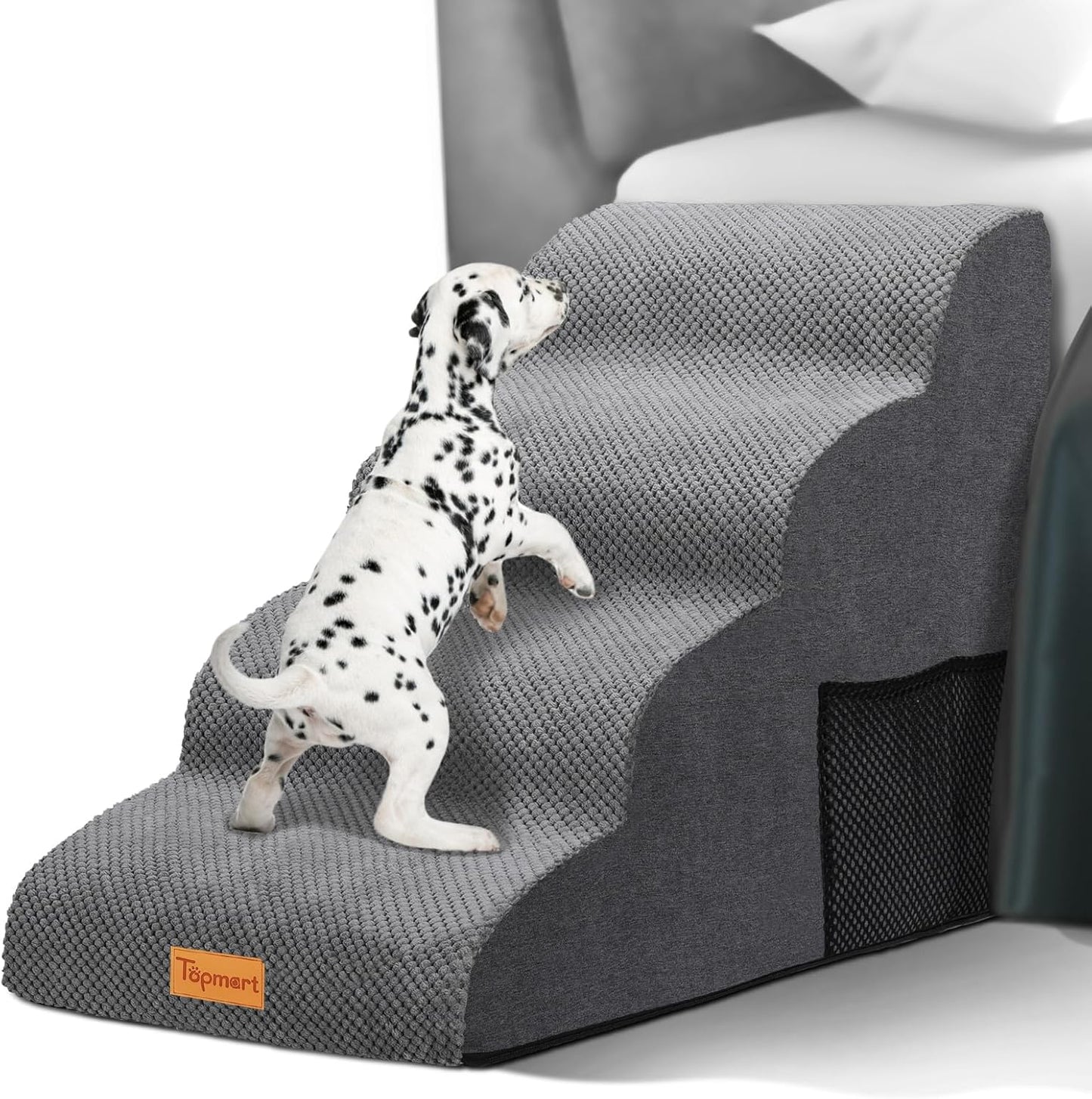 Topmart High Density Foam Dog Steps 4 Tiers,Extra Wide Deep Pet Steps,Non-Slip Dog Stairs Ramp for Bed,Soft Foam Cat Ladder,Best for Older Injured,Older Pets,Cats with Joint Pain