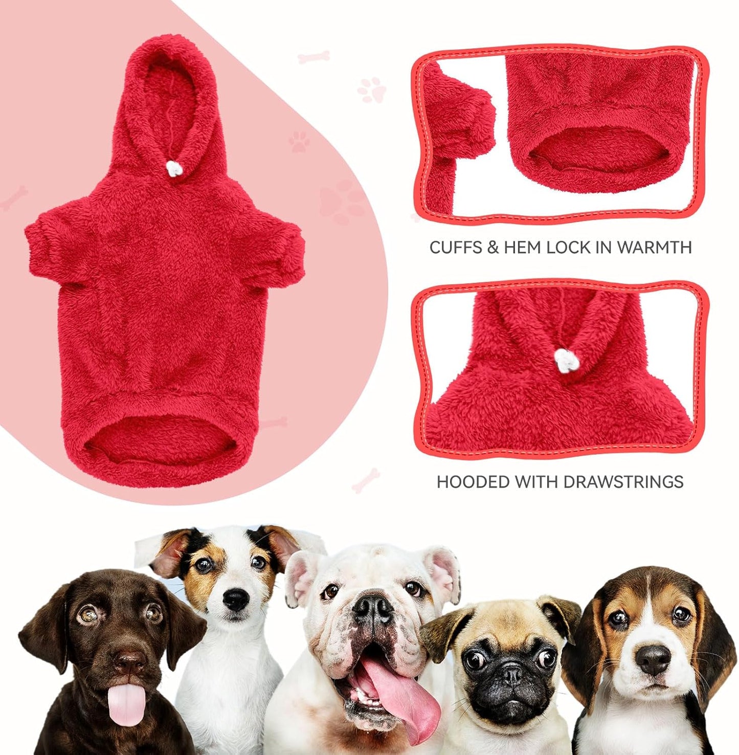 Fuzzy Dog Sweaters for Large Dogs Soft Double-Sided Plush Fleece Pet Sweater Clothes Pet Coats Dog Hoodie Sherpa Hooded Sweatshirt(Red-XXL)