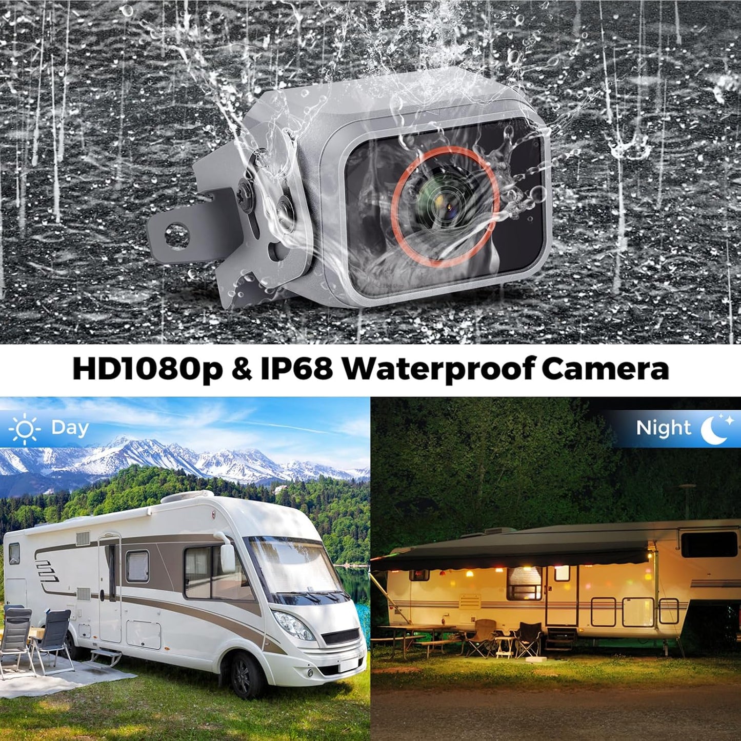 HD1080P Wired Backup Camera System with Apple Carplay & Android Auto,10'' Touch Screen Monitor, 2 Rearview Reverse Cameras, Night Vision, IP68-rated Backup Camera for Trucks, RVs, Trailers