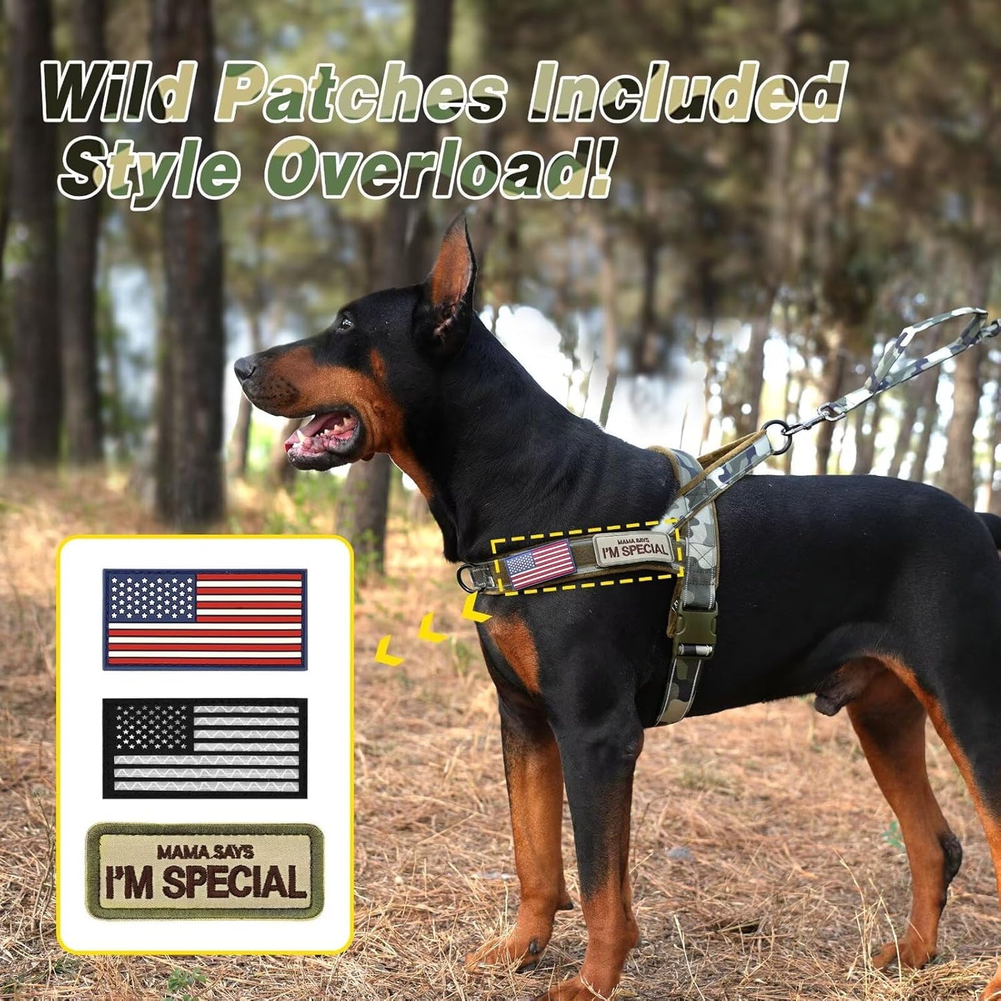 Forestpaw No Pull Dog Harness - Soft Flannel Padded Tactical Dog Vest Harness with Quick Release Buckle, Adjustable Reflective Pet Harness for Medium Dogs Walking Training,Green Camouflage M