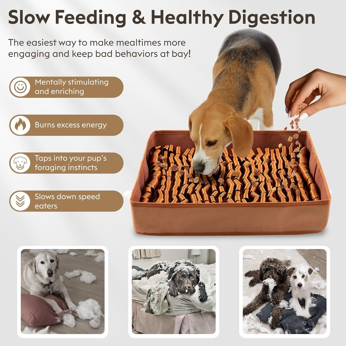 Snuffle Mat for Dogs, Dog Puzzle Mat, Interactive Dog Toys for Enrichment,Sniff Mats with Non-Slip Backing,Suitable for Breeds and Sizes of Dogs (Brown, 17" X 15")