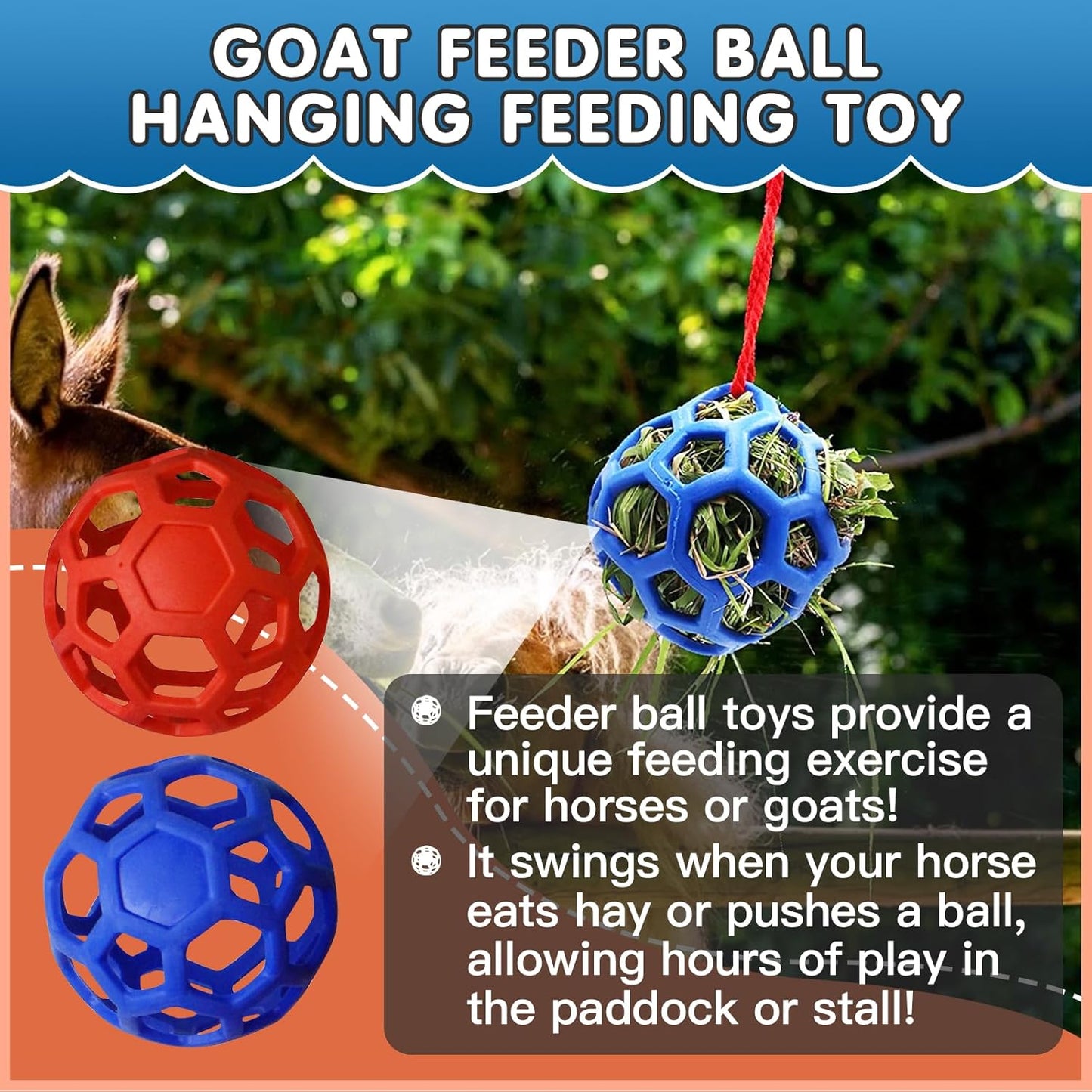 2 Pcs Hay Ball for Horses to Play with, Relieve Stress with This Bright Color Hay Feeder Ball for Horses Goat to Avoid Boredom