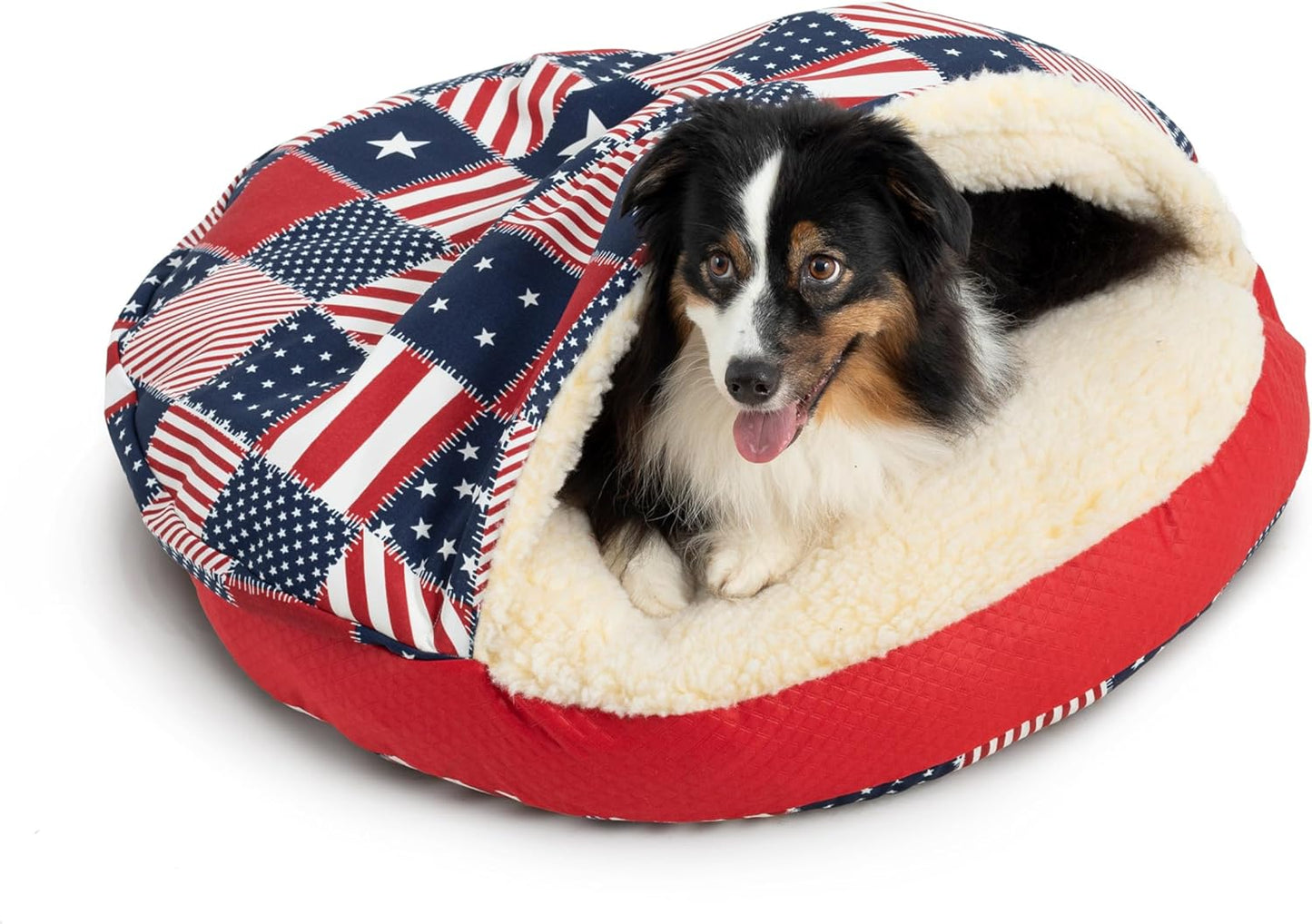 Snoozer Luxury Cozy Cave Pet Bed, Wag Collection, Extra Large - Starpatch Red Diamond