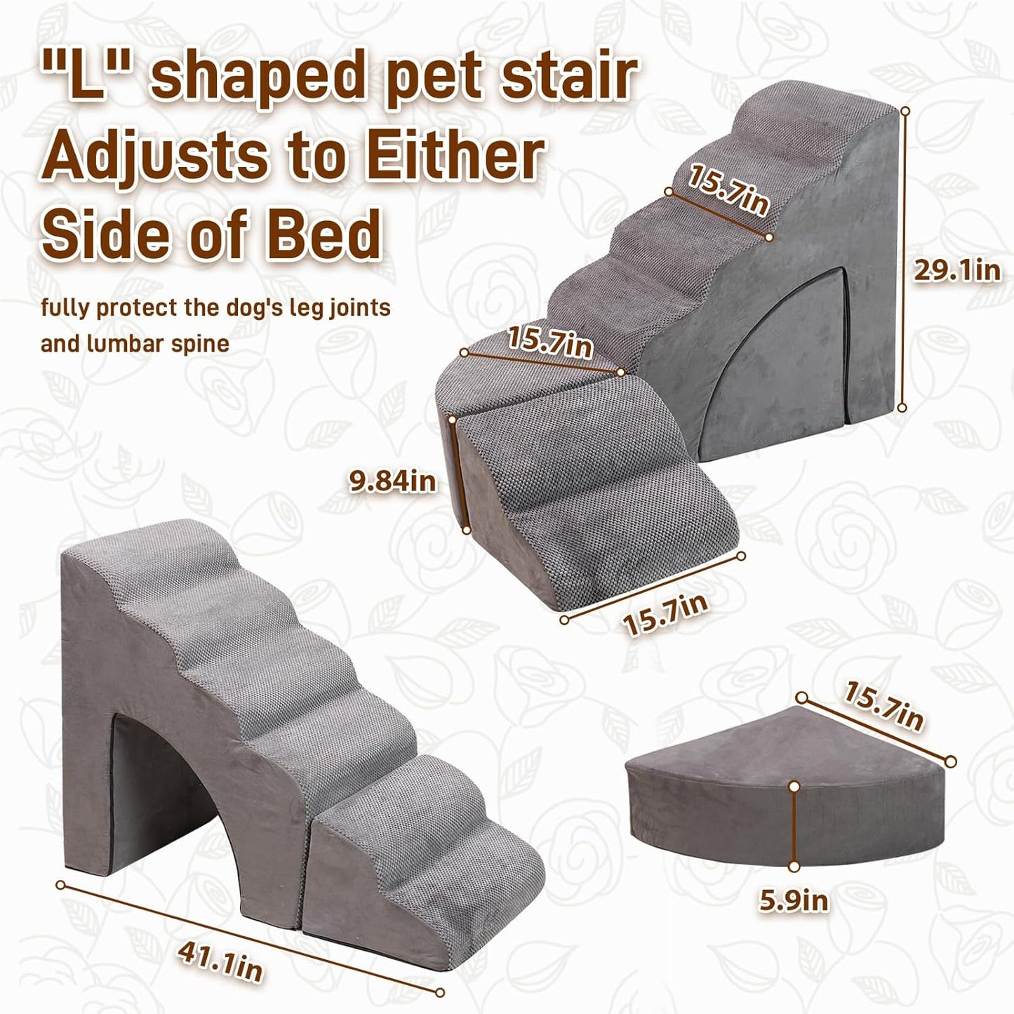 Foam Dog Stairs & Steps Ramps for High Beds 30 inches Tall for Small Dogs and Cats, LitaiL 6 Step Pet Stairs Steps for High Beds 30 inch Large Dogs, Non-Slip Dog Ramps for Older Cat