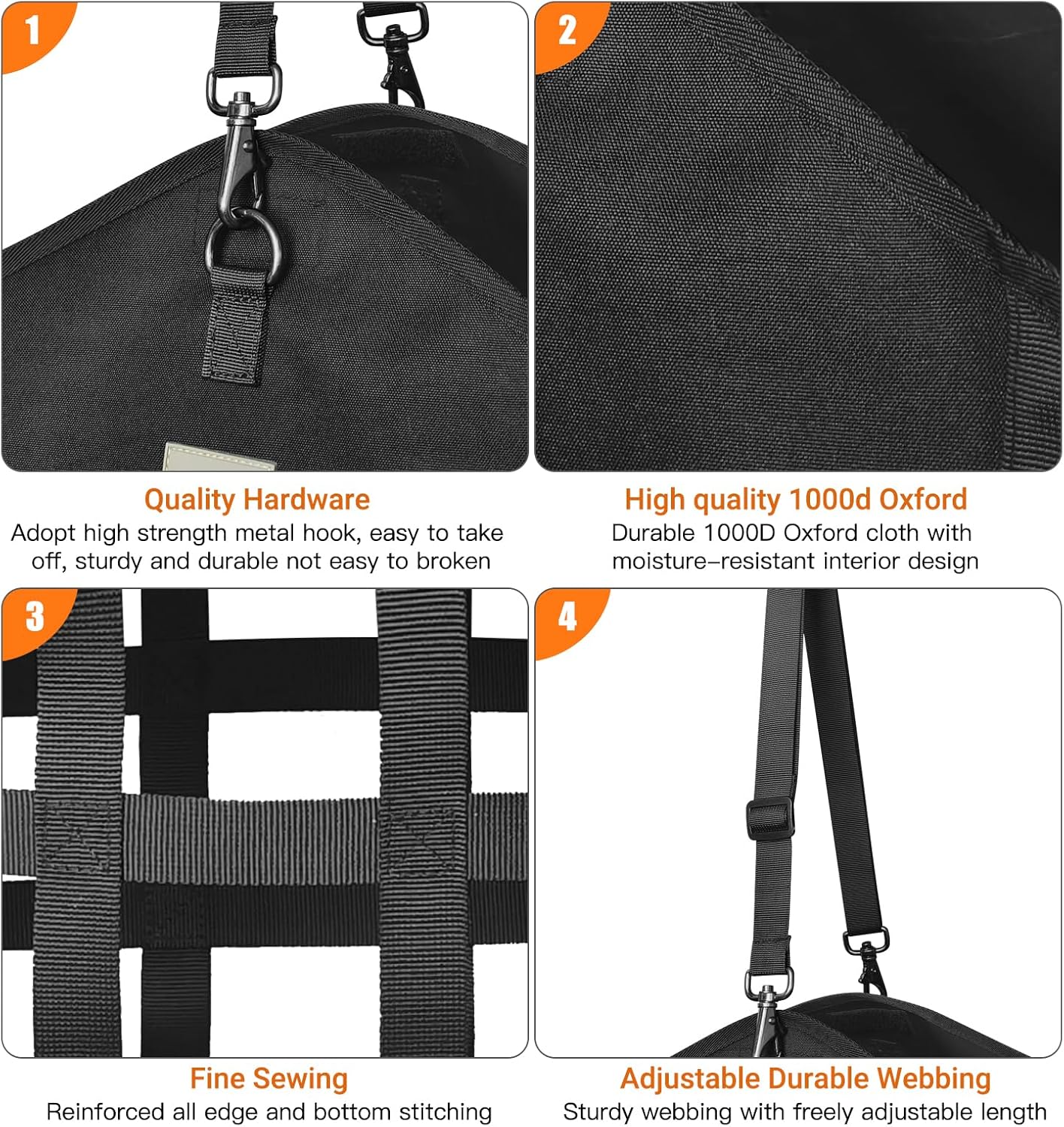 Hay Bags for Horses,Two-Sided Premium Oxford Slow Feed Hay Bags for Goats,Sheep,Donkey,Large Top Opening with Hook-and-Loop Seals,Easy to Hang with Adjustable Strap (Black, Large 2 Packs)