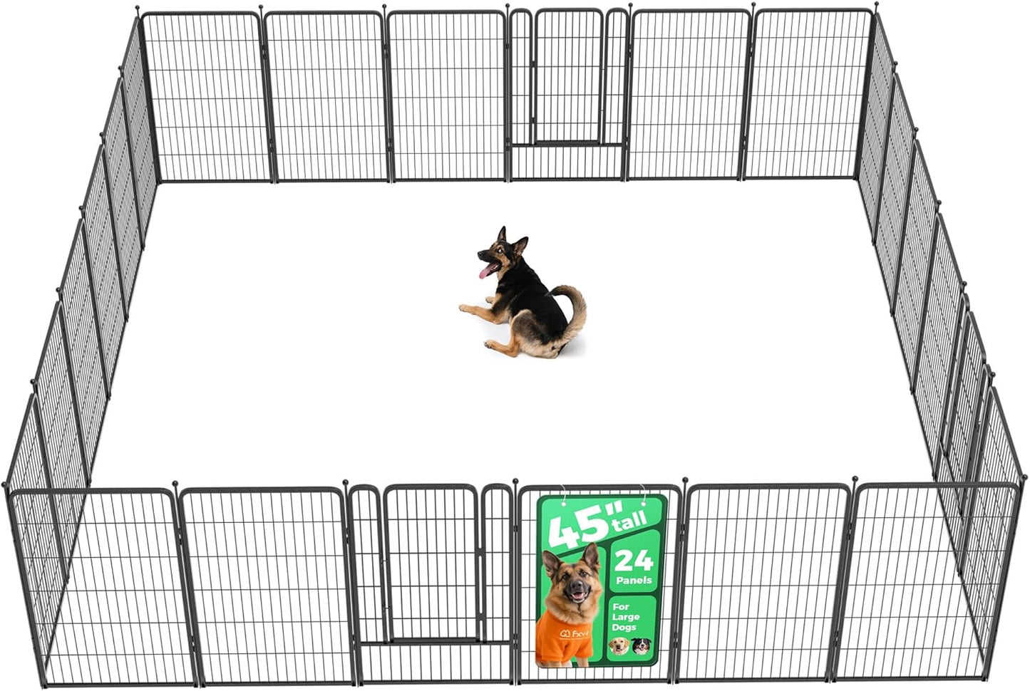 FXW Rollick Unleashed Dog Playpen for Indoor, Yard, RV Camping, 45 inch 24 Panels for Large Dogs, Black│Patented