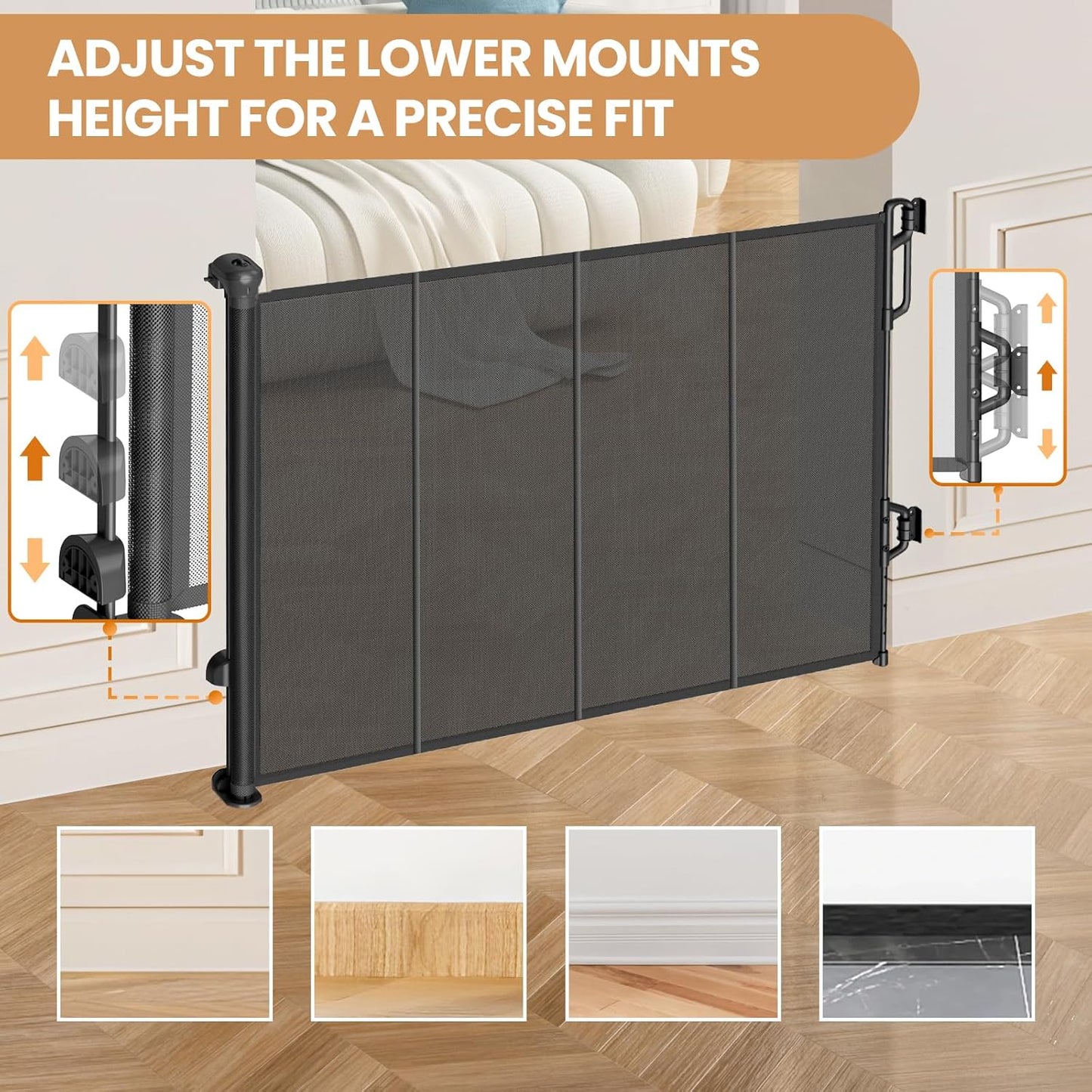 Reinforced Retractable Baby Gate or Mesh Dog Gate,Easy to Use for Stairs, Doorways, Hallways, Indoor, Outdoor, Wide Pet Gate 33.5" Tall, Extends to 55" Wide,Black