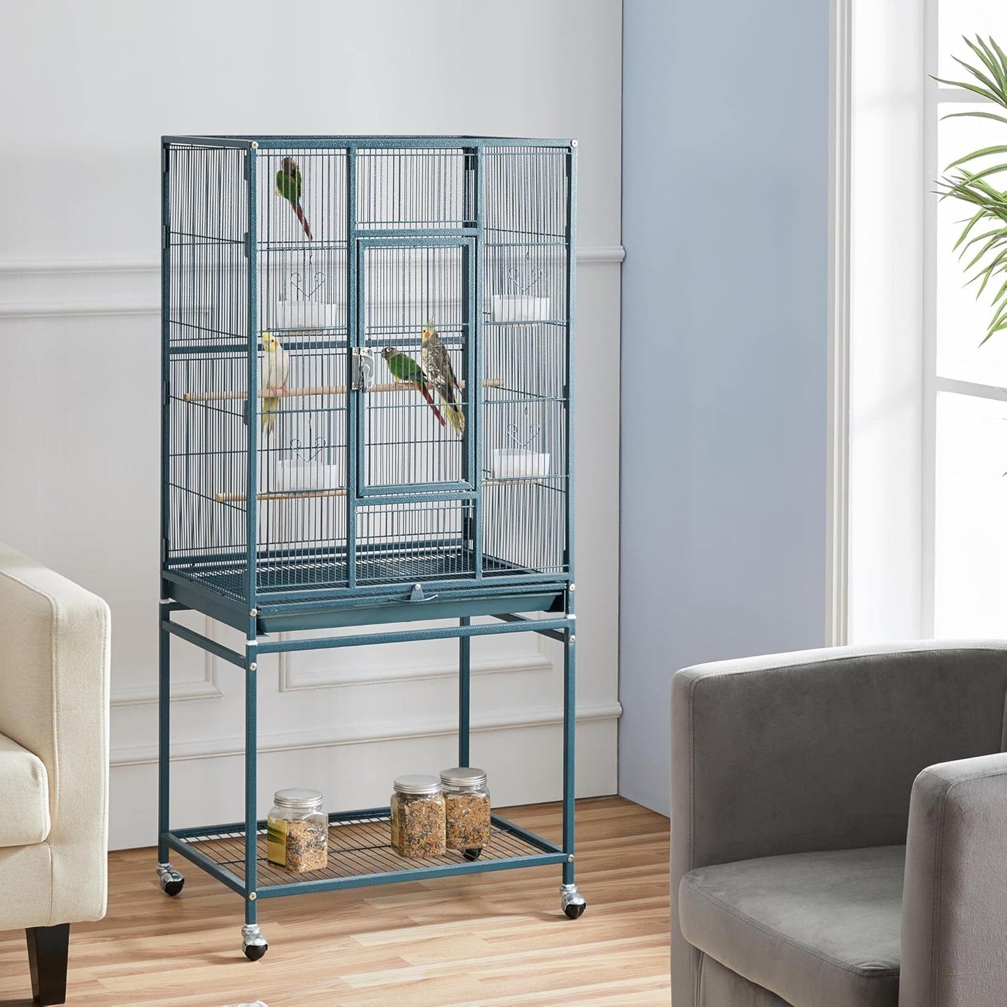 Yaheetech 54inch Metal Large Parrot Parakeet Flight Bird Cage w/Rolling Stand for Small Parrots Cockatiel Sun Parakeet Green Cheek Conure Lovebird Budgie Finch Canary