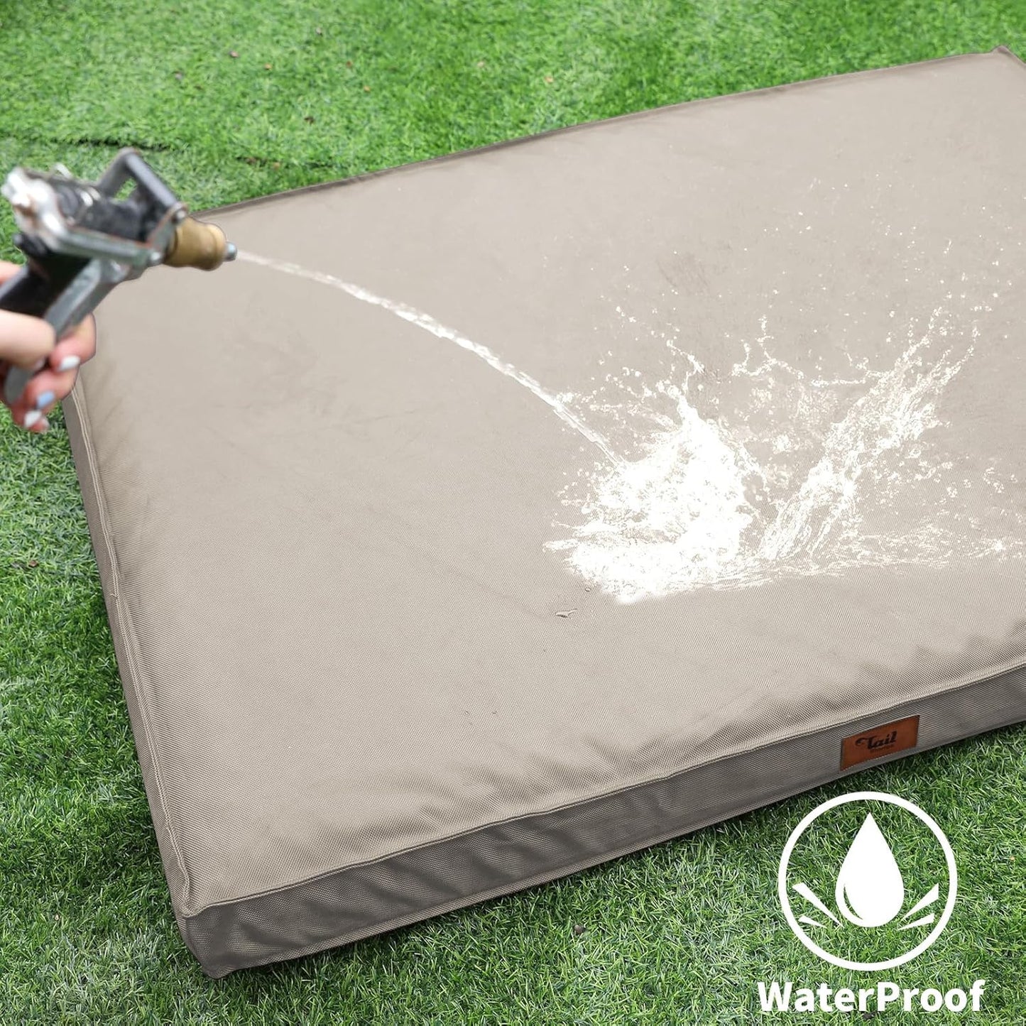 Dog Crate Bed Washable Dog Beds for Large Dogs, Big Waterproof Orthopedic Pet Bed with Egg Crate Foam Pet Bed Mat, Removable Oxford Cooling Cover, Khaki