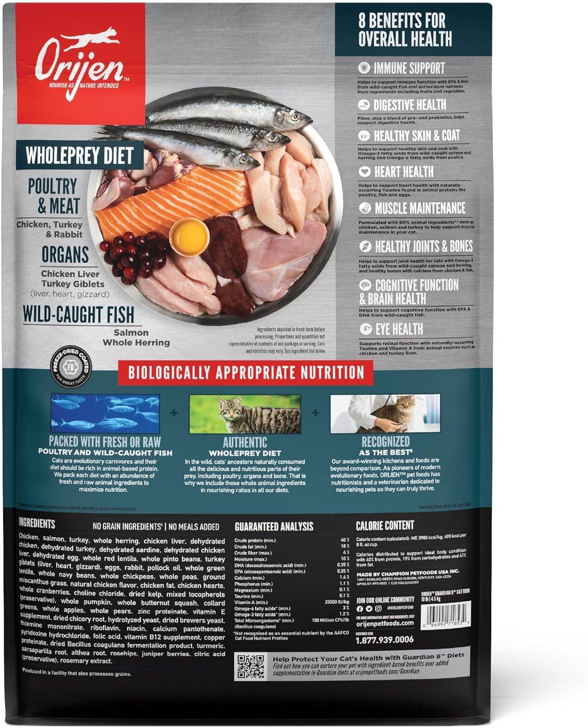 ORIJEN Guardian 8 Grain Free High Protein Premium Dry Cat Food 10lb Bag