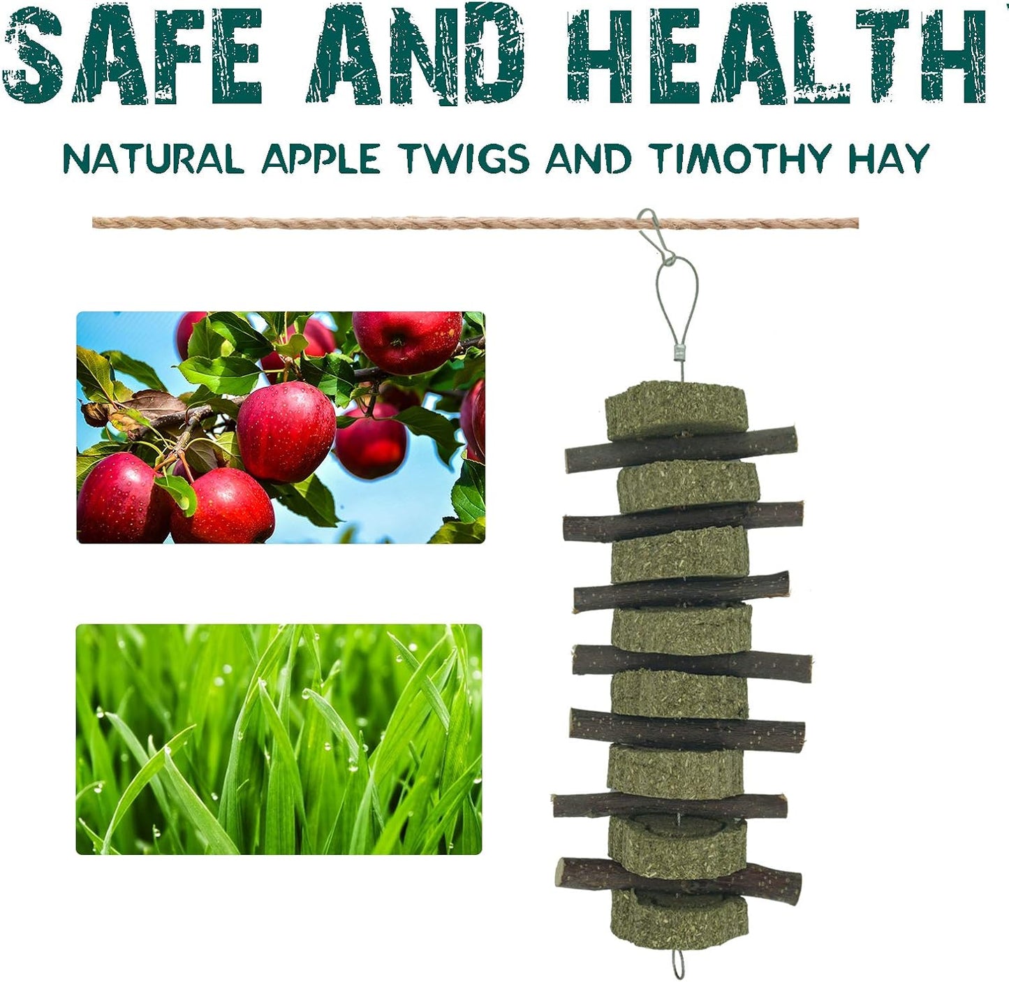 Rabbit Chew Toys for Teeth Grinding Bunny Treats 100% Natural Wood Timothy Grass Treats for Guinea Pigs Chinchillas Hamsters 4pcs