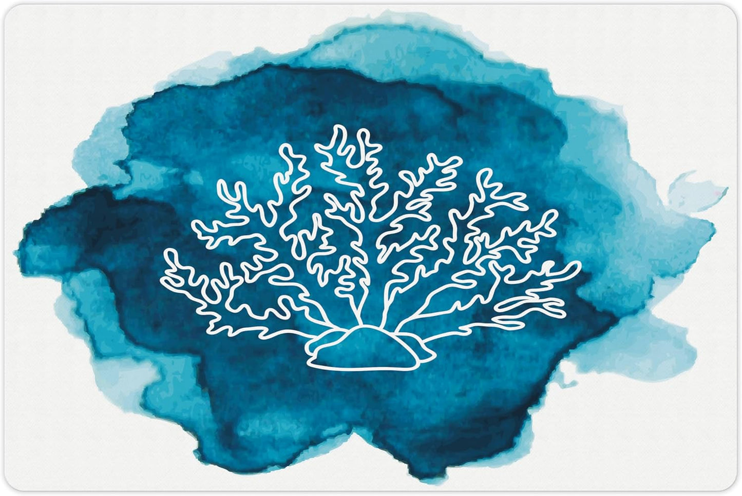 Lunarable Aquarium Pet Mat for Food and Water, Watercolor Stain Dot with Coral Sea Inspired Design, Non-Slip Rubber Mat for Dogs and Cats, 18" X 12", Pale Blue
