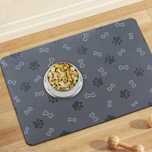 Pet Cat Dog Food Mat Non Slip Mat for Dog Water Bowl Mat Quick Dry Absorbent Cat Feeding Mat, 24 * 16.9 in, Dark Grey