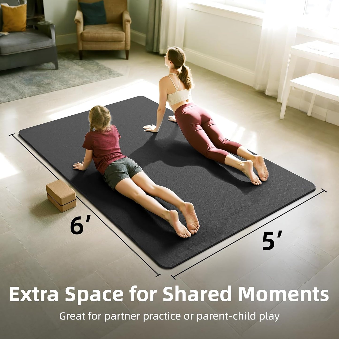 Extra Large Yoga Mat - 72"x35", 72"x48", 78"x57" - Wide TPE Exercise Mat for Home, Stretching, Couples & Family Workouts - 6-12mm Thick, Non-Slip & Waterproof - with Carry Bag and Straps