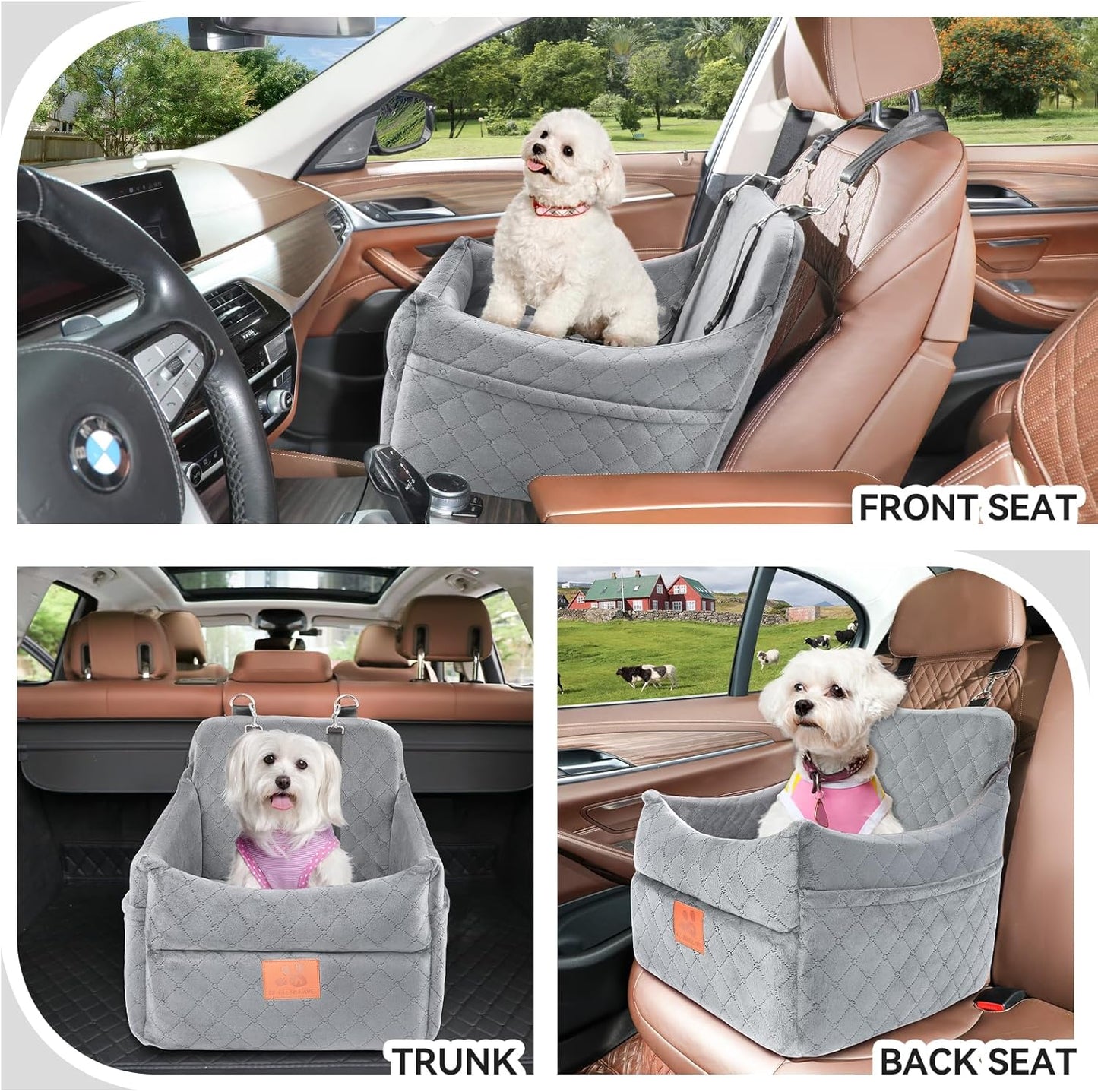 Dog Car Seat for Small/Medium Dogs, Dog Booster Car Seats with Thick Cushion for Dogs Under 35lbs, Detachable Washable Pet Car Seat with Storage Pockets, 2 Safety Belts