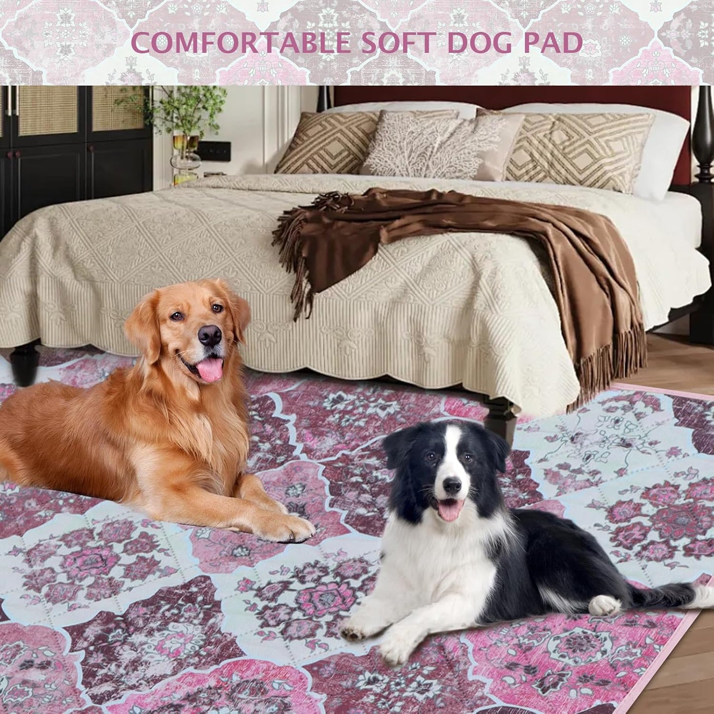 IEUUMLER Washable Pee Pads for Dogs, 2 Pack Reusable Pee Pads for Dogs Non-Slip Grip, Super Absorbent Waterproof Puppy Pads for Potty Training, Playpen, Crate, Whelping Box EU011 Pink, 36x31