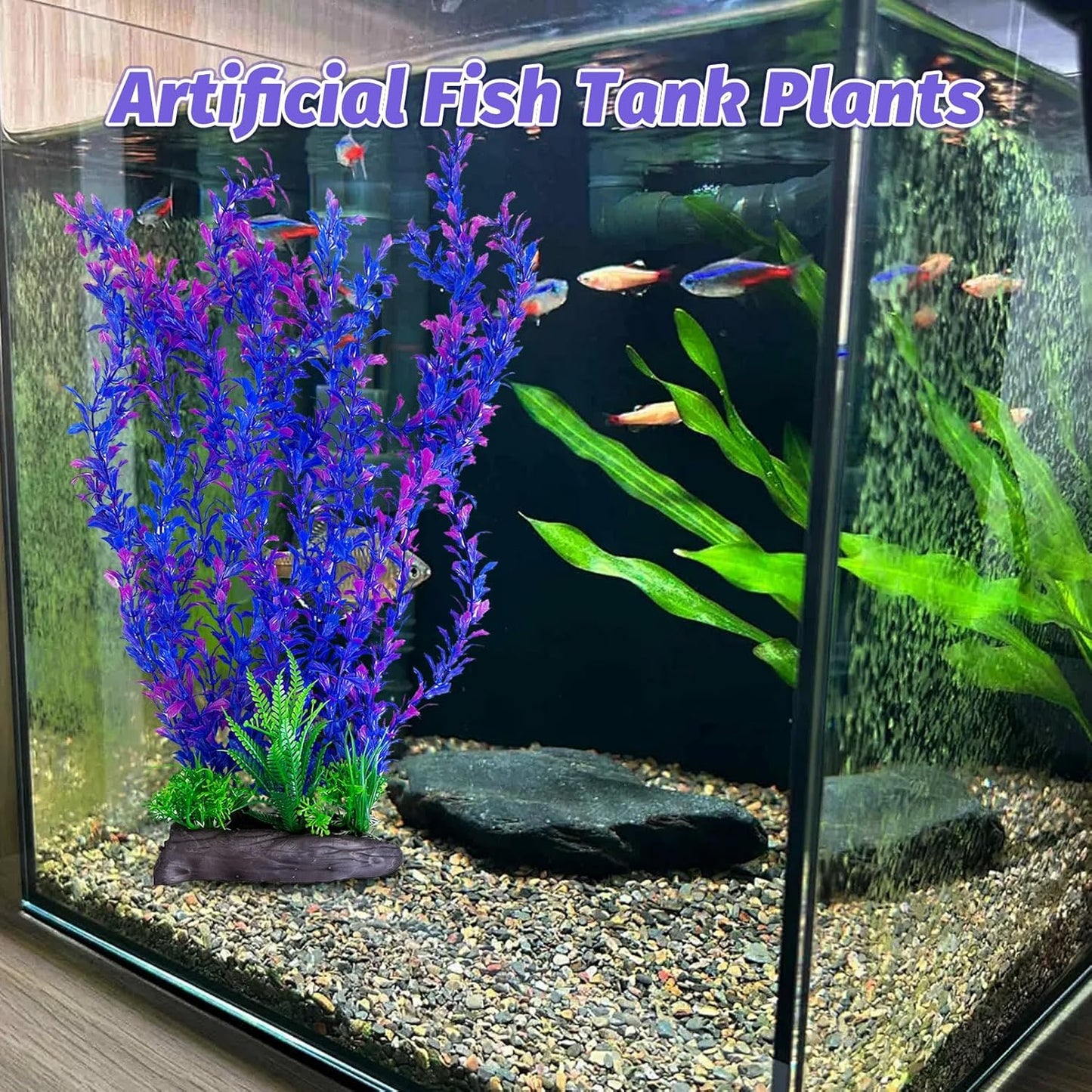 Hamiledyi Aquarium Plastic Plants Aquarium Decor Artificial Fish Tank Plants,Tall Fish Tank Decorations, Extra Large Aquarium Plant 20.4-inch Tall,1PCS