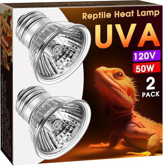 Briignite Reptile Heat Bulb 2 Pack, 50W UVA UVB Reptile Light Bulbs, Dimmable Heat Lamp Bulbs, Basking Light Bulb for Turtle, Beard Dragon Gecko Lizard Amphibians
