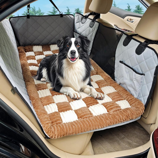 Dog Car Bed Mat, Non-Slip Backseat Extender Pet Blanket, Plaid Dog Bed for Trucks, Sedans & Large SUVs, Chew-Resistant Travel Pad for Dogs, Easy Clean & Scratch-Proof & Comfort (56"x28.7")